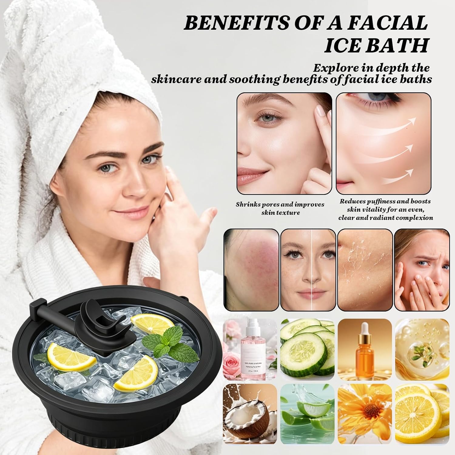 Collapsible Silicone Ice Bath- Ice Face Bowl with Breathing Tube-Longer Cold Plunge for Face & Face Cold Plunge Bowl to Reduce Puffiness, Pore Tightening (black, Style 2)