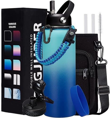 Miniatura 2 de Botellas de agua de 40 onzas con jarra de agua de 64 onzas, botella de agua de acero inoxidable con pajilla, asa y correa de paracaídas, botella de
