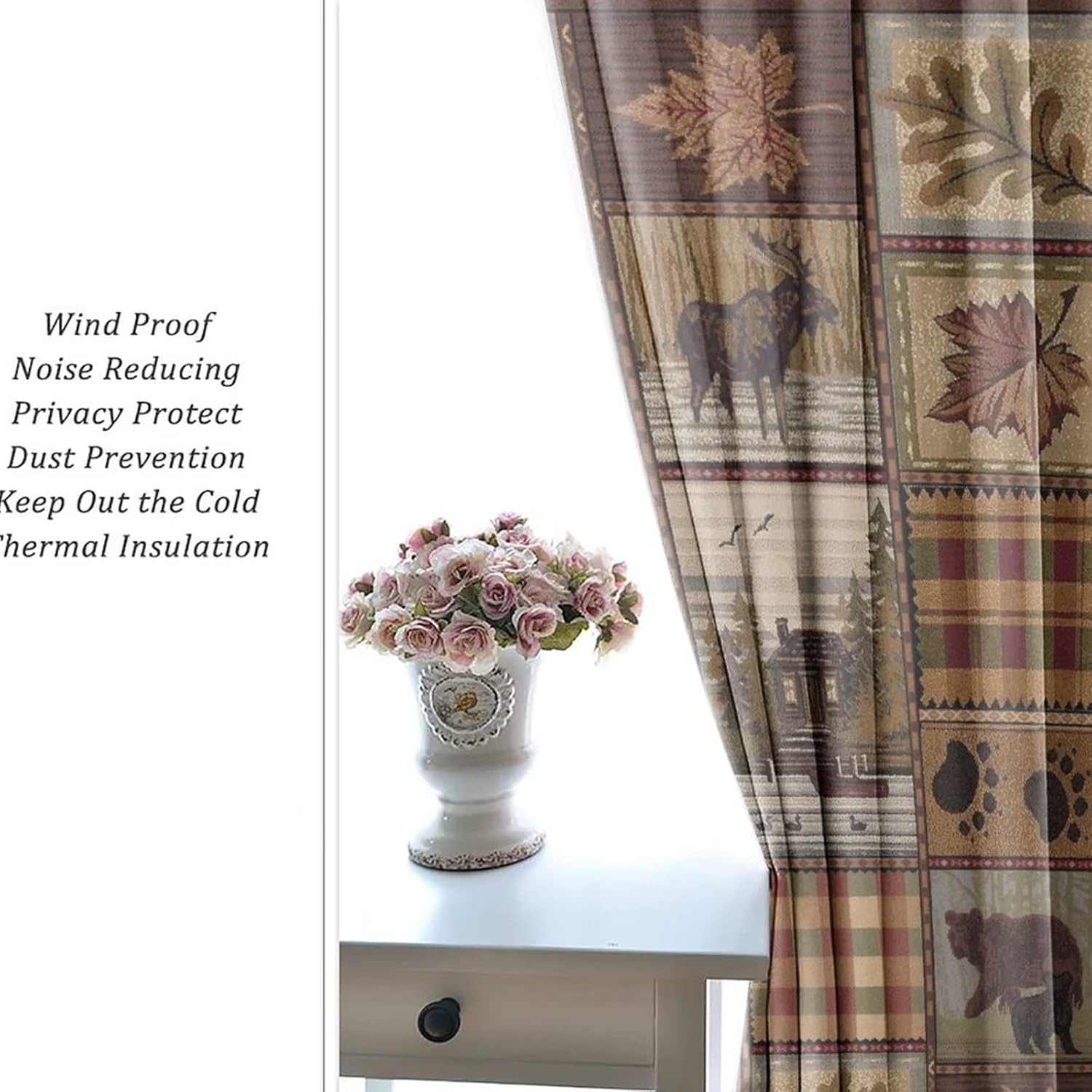 Farmhouse Bear Moose Deer Room Darkening Blackout Window Curtains with Grommets,Country Style Vintage Retro Rustic Lodge Energy Efficient Window Treatment 2 Panels 84L x 42W 2 Panels