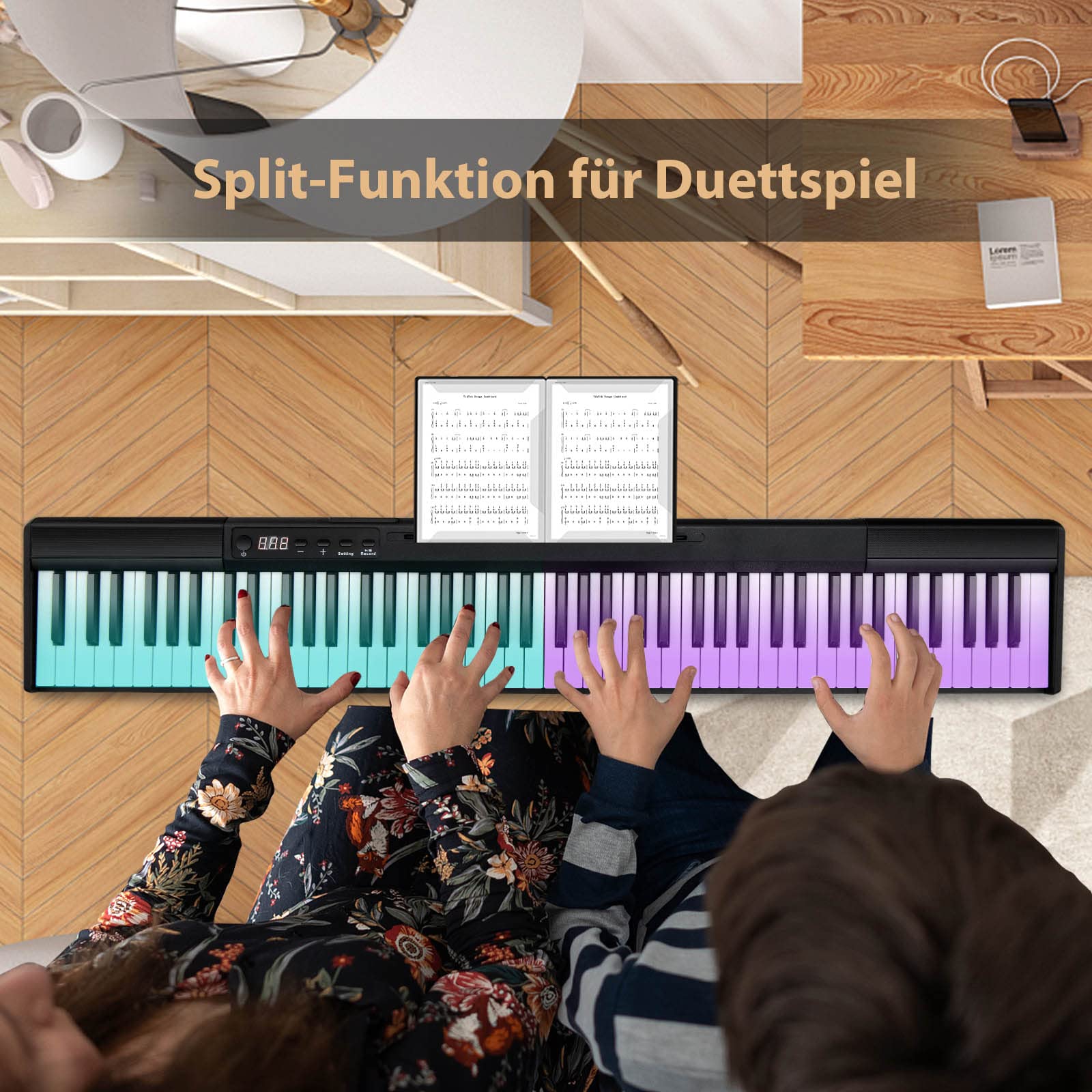 COSTWAY 88 klawiatur na pianinie elektrycznym, cyfrowa klawiatura przenośna (128 rytmów, 128 dźwięków i 20 demo), zestaw instrumentów muzycznych dla dzieci i dorosłych