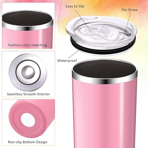 Miniatura 3 de Paquete de 16 vasos delgados a granel con tapas y pajitas de 20 onzas, vasos de sublimación aislados de acero inoxidable, taza delgada para agua,