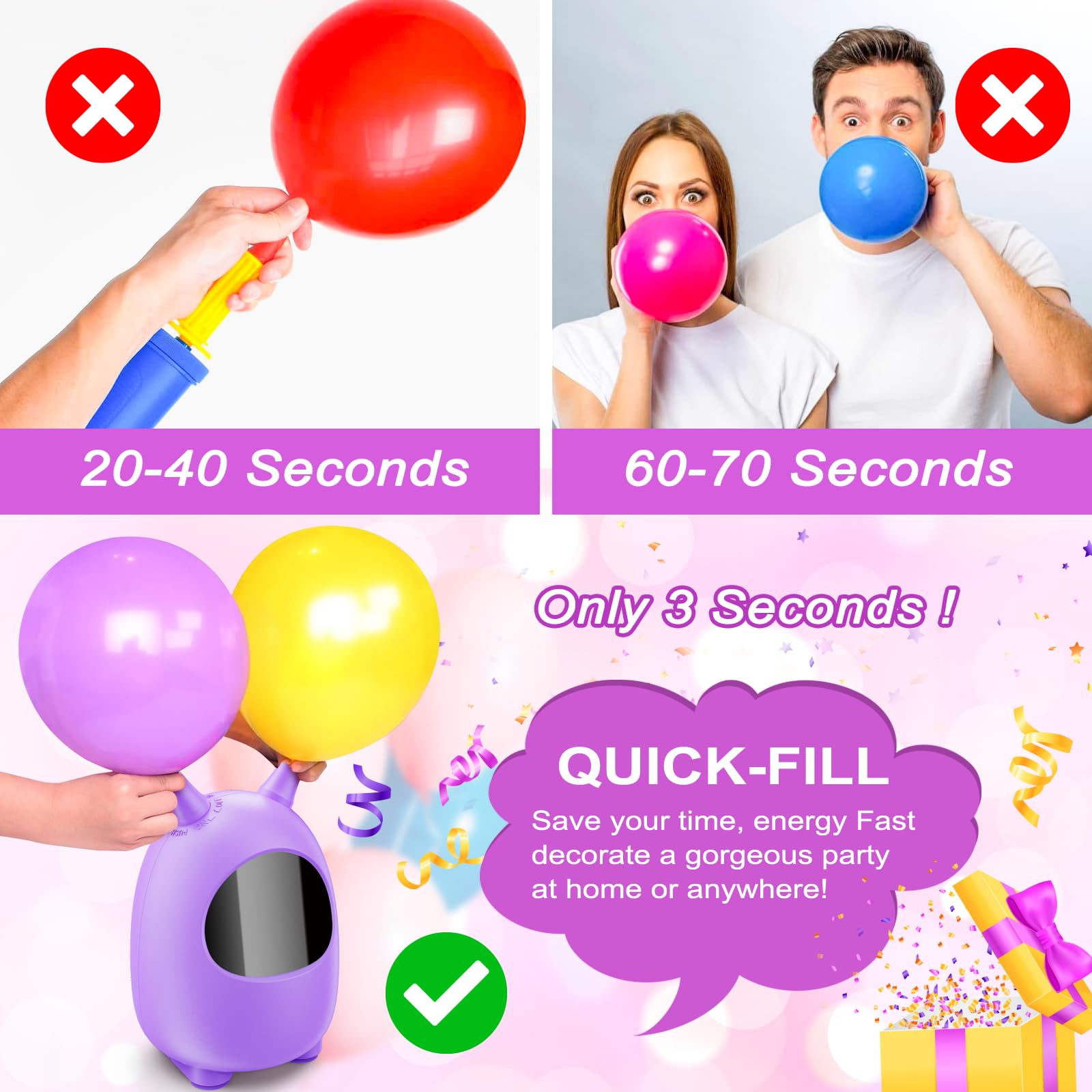 Pompa a Palloncino Elettrico, Pompa a Palloncino Portatile a Doppio Ugello Elettrico, Pompa a Palloncino per Decorazione Festa 110 V-120 V, 600 W