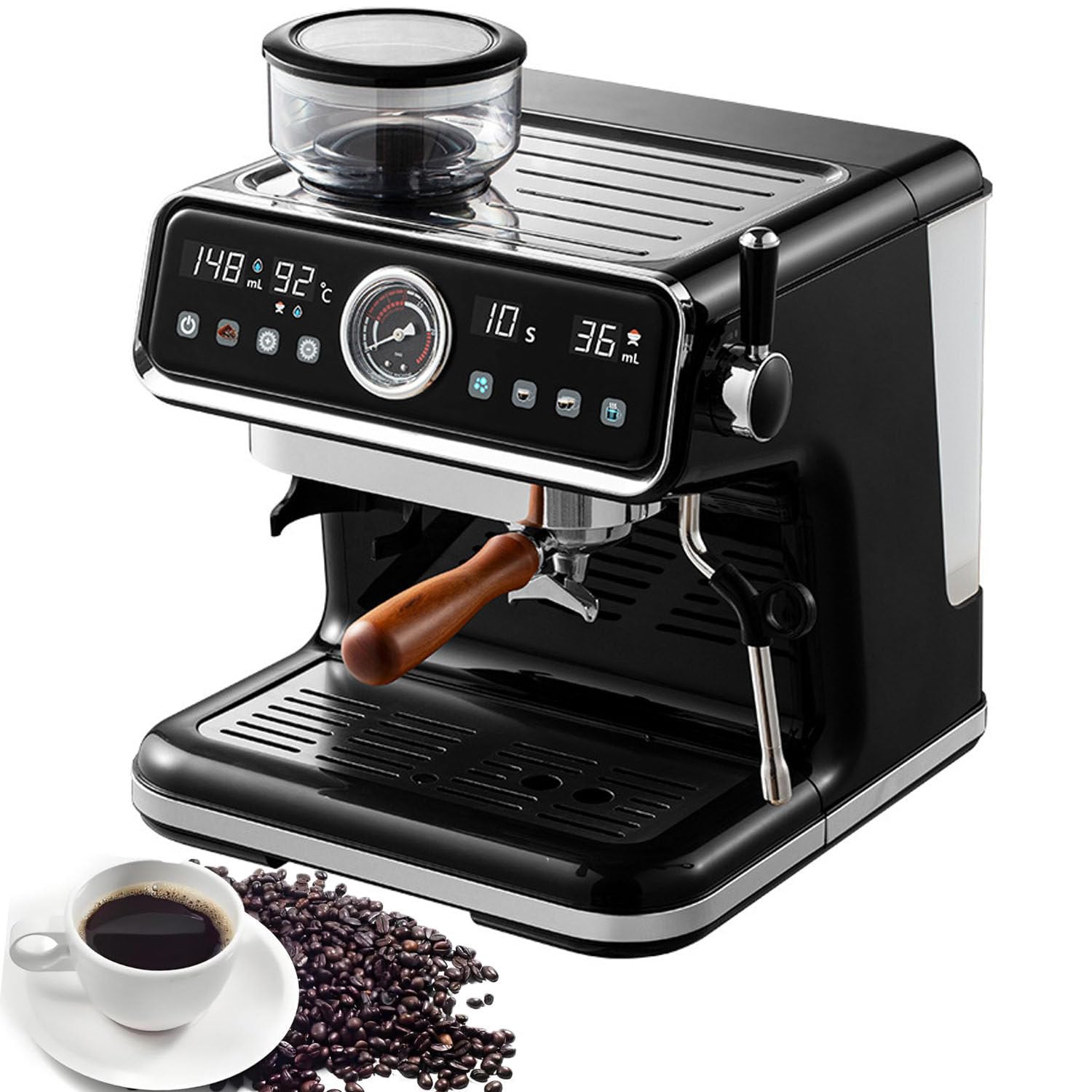 ToayNia Single/Double Cup Fully Automatic Grinder Coffee Machine, 20 Bar Espresso Maker, Adjustable Temperature, Water Volume, And Time，For Cappuccino, Latte