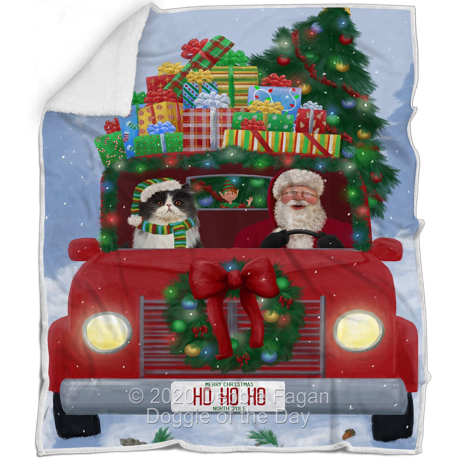 Doggie of the Day Persian Cat Blanket - Christmas Honk Honk Red Truck with Santa - Super Soft & Warm Pet Theme for Sofa or Bed, Warm Fleece, Sherpa or Woven Material BLNKT140958 (50x60 Woven)