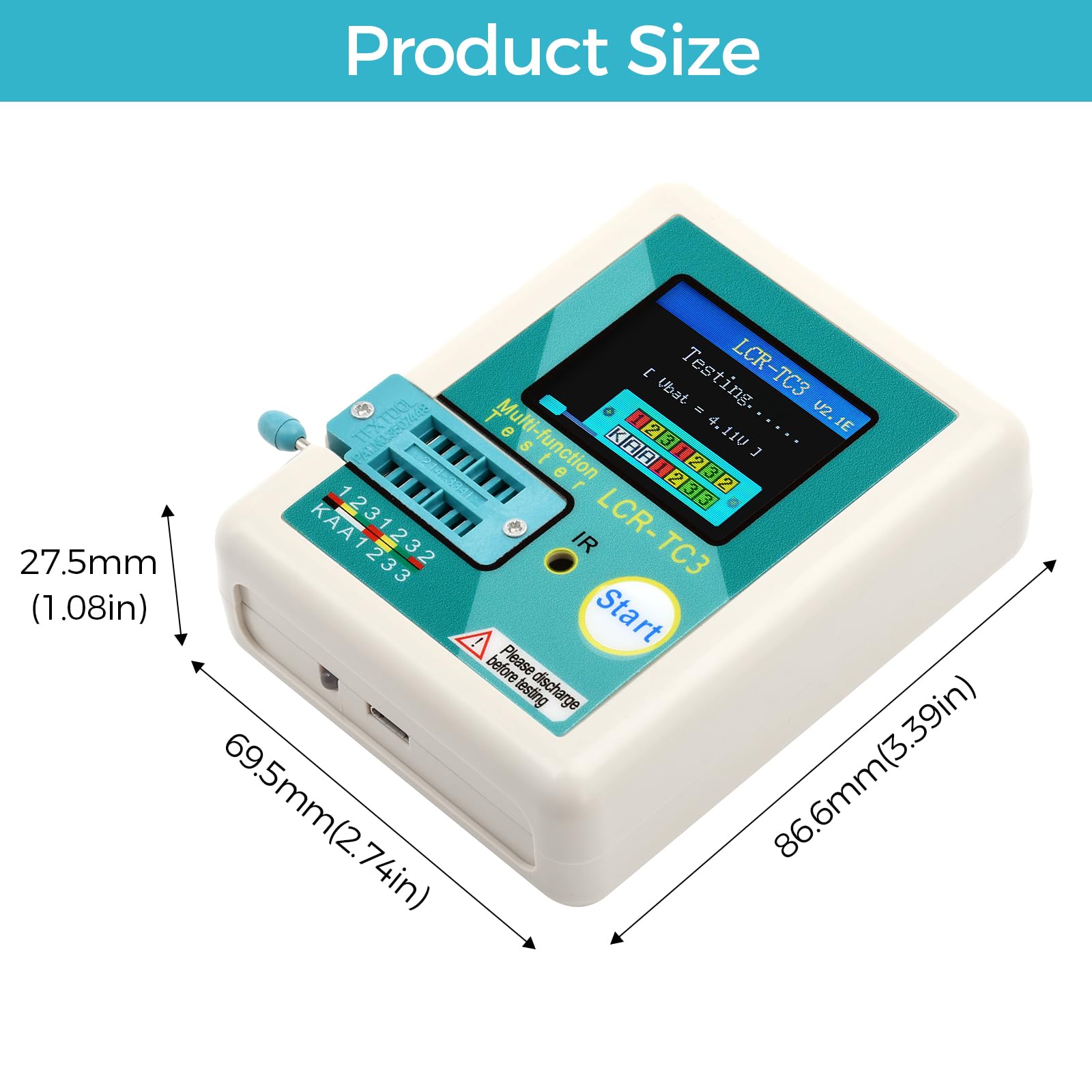 diymore Tester Transistor LCR-T3,Transistor Multifunzione TFT con Funzionamento a un tasto,Display Grafico,Spegnimento Automatico per Diodi Triodici,Resistore,Transistor ESR NPN PNP MOSFET