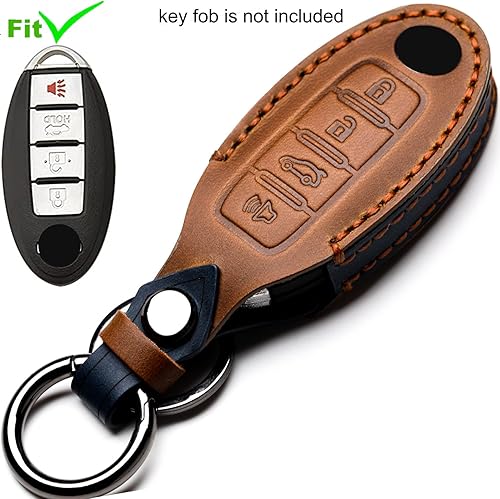 Miniatura 2 de ZiHafate Funda de cuero para llavero de automóvil compatible con Nissan Control remoto sin llave para Nissan X-Trail Rogue Altima Quest Pathfinder