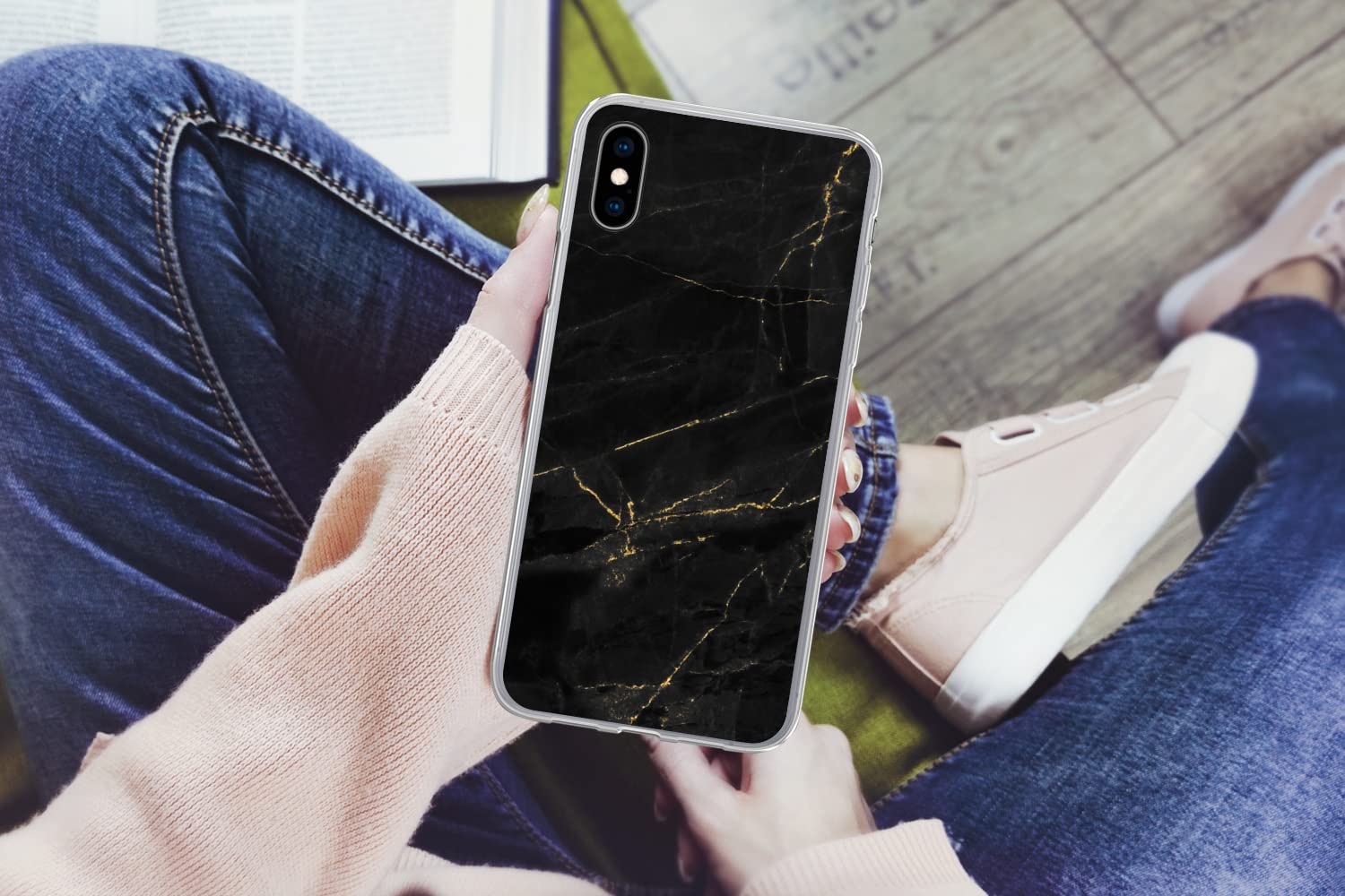 Funda para iPhone XS - Mármol - Negro - Oro - Chic - Aspecto mármol - Diseño - Funda de Silicona/Funda Blanda para teléfono móvil