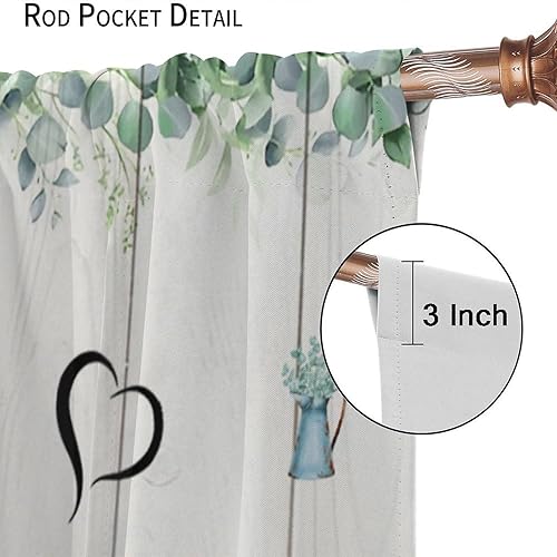 Miniatura 7 de Cortinas rústicas de cocina de granja, hojas verdes florales de primavera, cortinas retro de tablones de madera campestre para dormitorio, comedor,