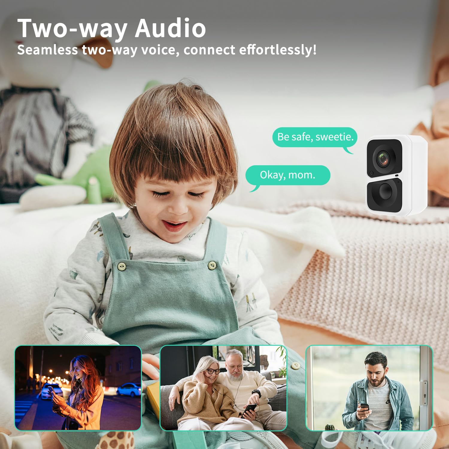 Telecamera di sicurezza wireless 2K, alimentata a batteria, per esterni e interni, con rilevamento del movimento AI, visione notturna a colori, audio bipolare