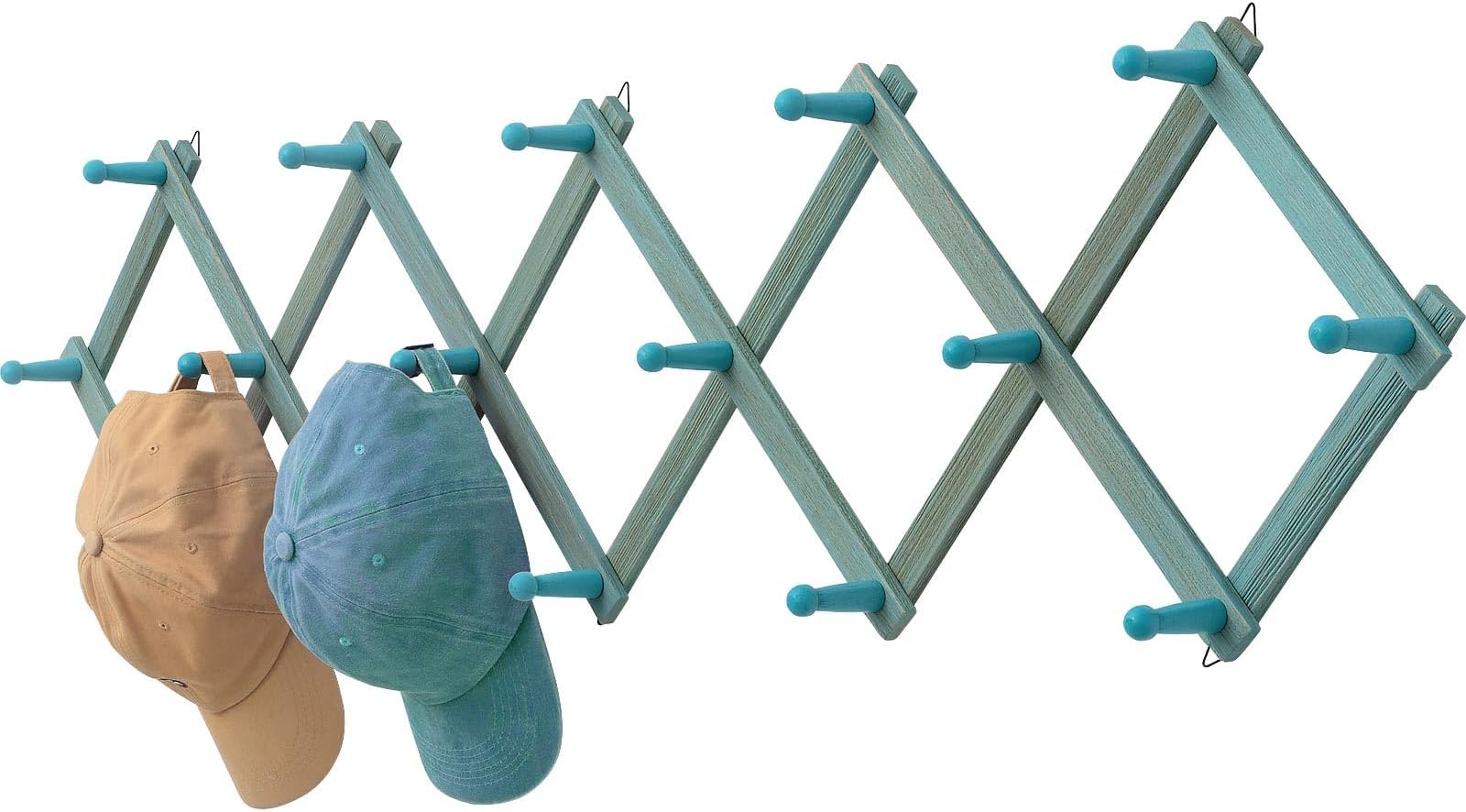 Beachy Coastal Wall Rack with 16 Hanging Hooks, Beach Decorations for Home, Nautical Style Wall Mounted Wood Coat Rack(Rustic Blue)