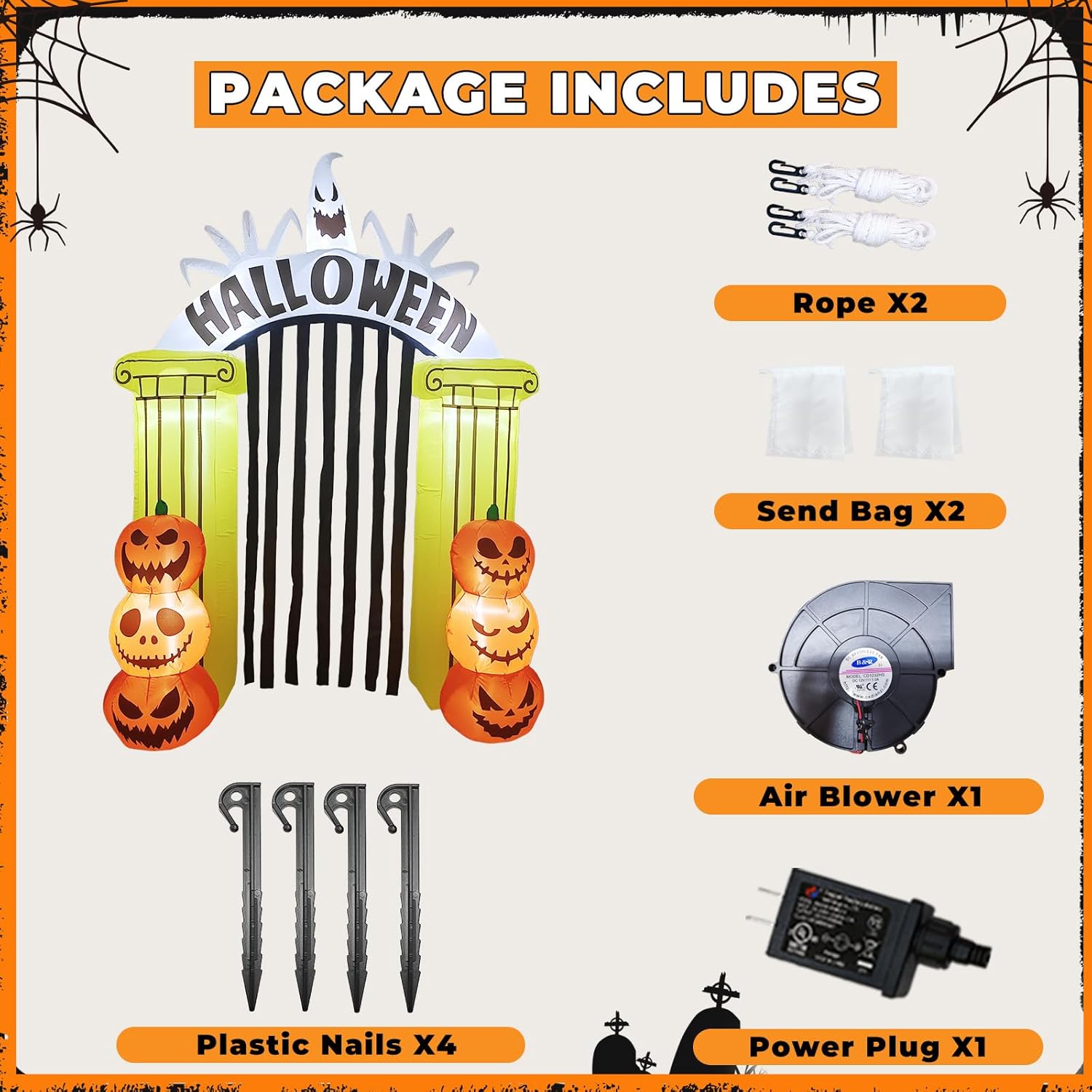 8FT Halloween Inflatable Archway: Spooky Pumpkin Blow Up Decor with LED Lights - Outdoor Halloween Party Decorations for Yard Lawn Garden Porch