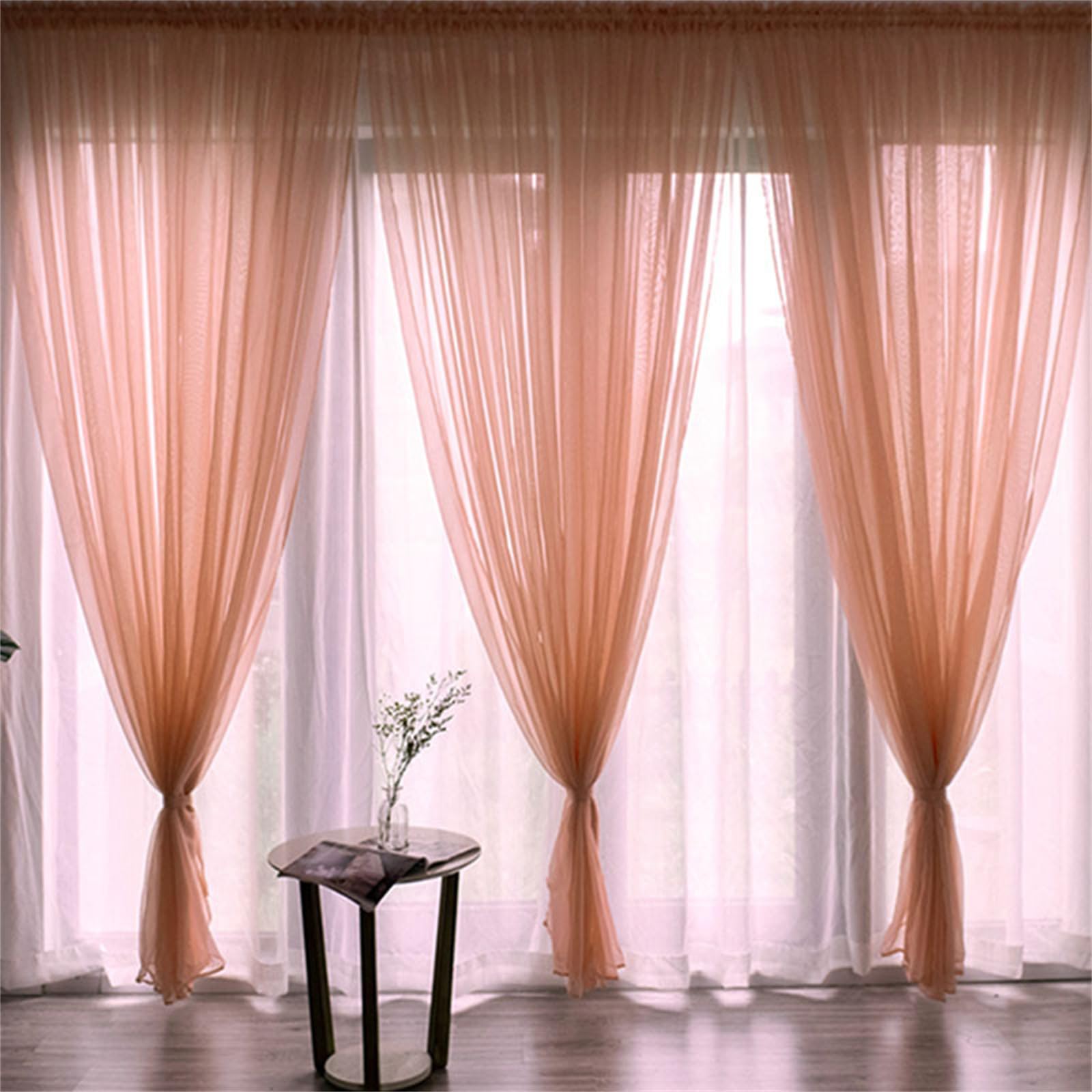 Odot Voile Curtains 2 Panels for Living Room, Semi Light Filtering Tulle Curtain Rod Pocket Sheer Curtains Drapes for Home Bedroom Windows (Ochre,100x270cm)