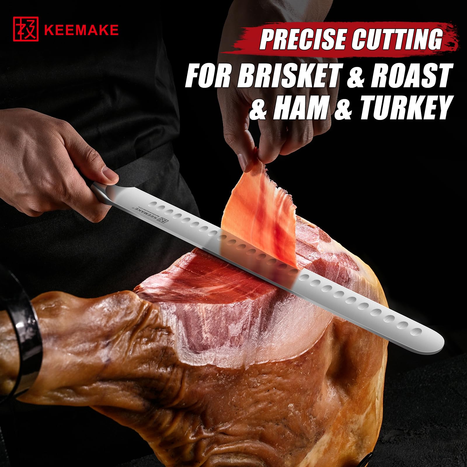 KEEMAKE BBQ Carving Knife Set, Brisket Knife and Boning Knife for Meat Cutting, High Carbon Stainless Steel Sharp Knives Set for Kitchen, Carving Knives for Roast Meat Ham Turkey