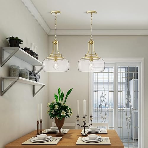 Miniatura 8 de WUZUPS Chandelier Rustic Farmhouse Industrial Round Ceiling Pendant LED Light Fixture with Clear Glass Shades for Dining Room Kitchen Island Foyer