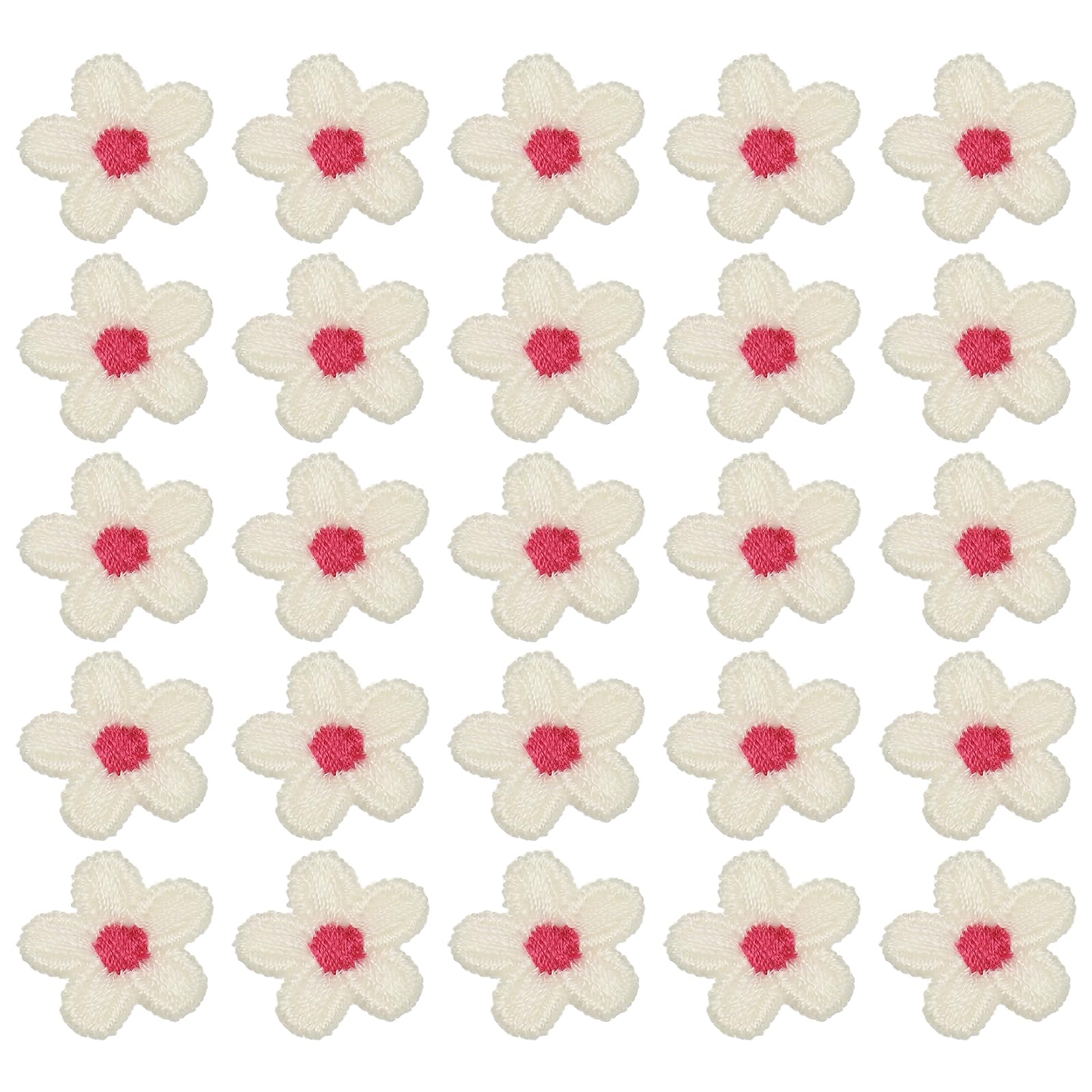 sourcing map 50 Pcs Mini Daisies Flower Sew on Patches, 0.6" Flower Appliques Patches Small Embroidered Floral Appliques Sew for Clothing Hats Bags Hair Accessories DIY, Peach Red