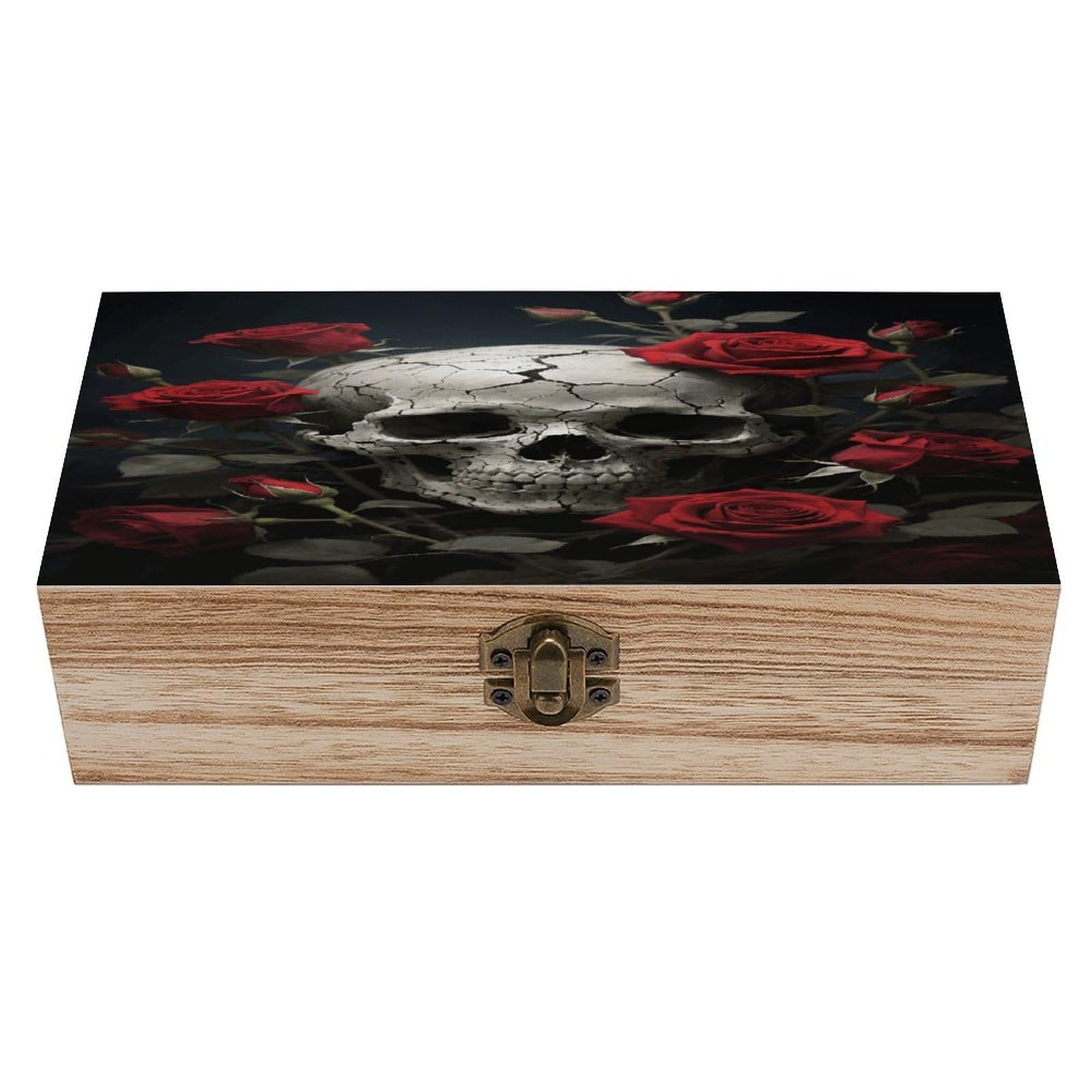 VstaDank Skull Rose Wooden Storage Box Decorative Jewelry Case with Lids Exquisite Wood Box Letters Gifts Acacia Wood Boxes Fashion Wooden Keepsake Boxes for Men Women