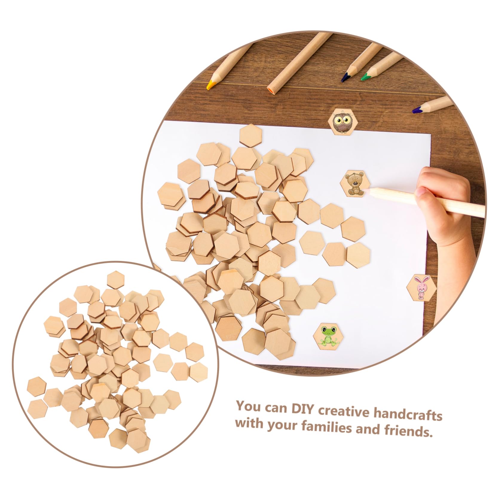 Mipcase 100 Pezzi Decorazioni in Legno Esagonali in Faggio, Ornamenti per Lavoretti Natalizi, Decorazioni Legno Natalizie Fai da Te
