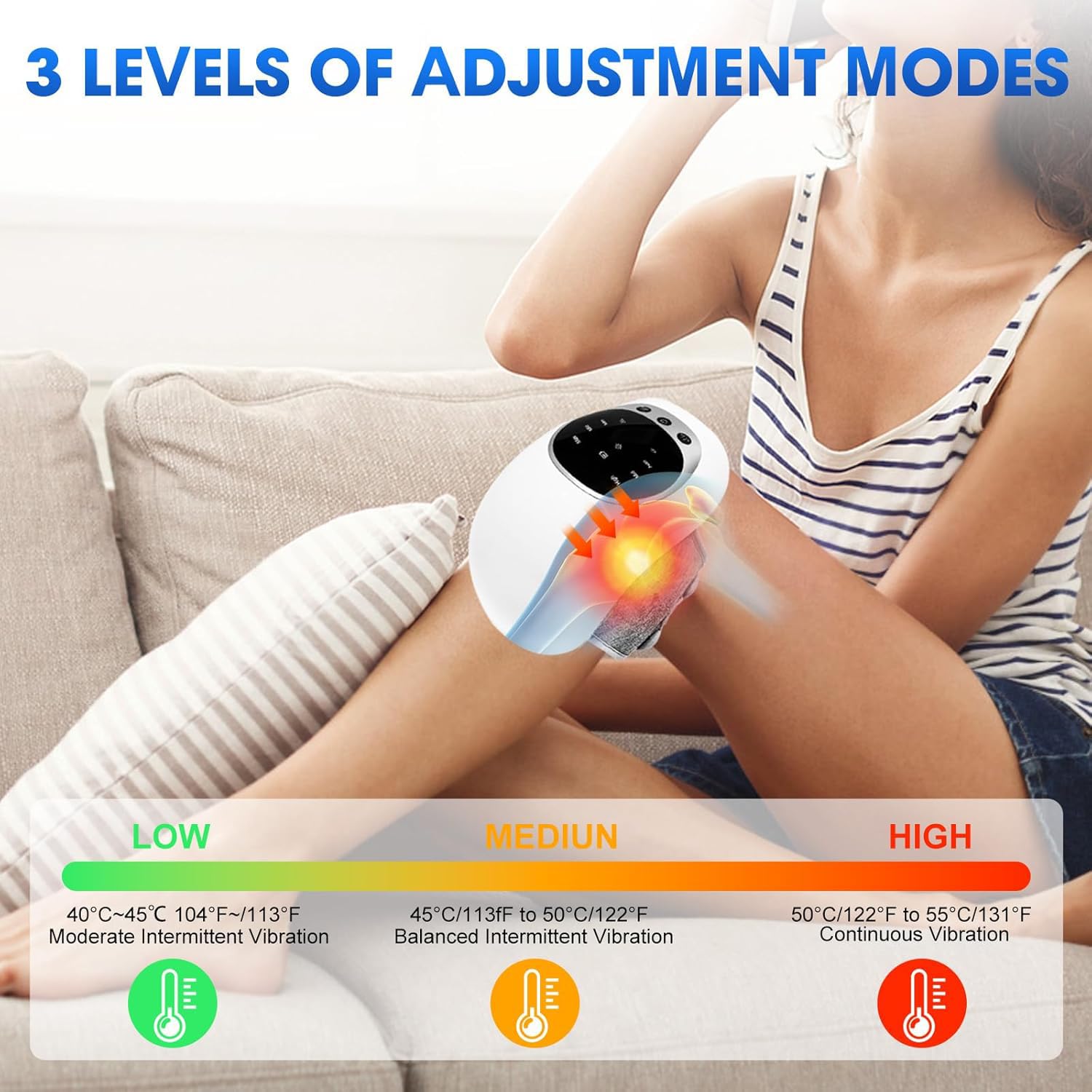 Masajeador De Rodilla Con Calor, Masajeador Multifunción Con Pantalla LED, 45/50/55℃ Compresa Caliente, 3 Modos De Vibración, Diseño Recargable, Para Alivio Del Dolor De Codo, Rodilla Y Hombro