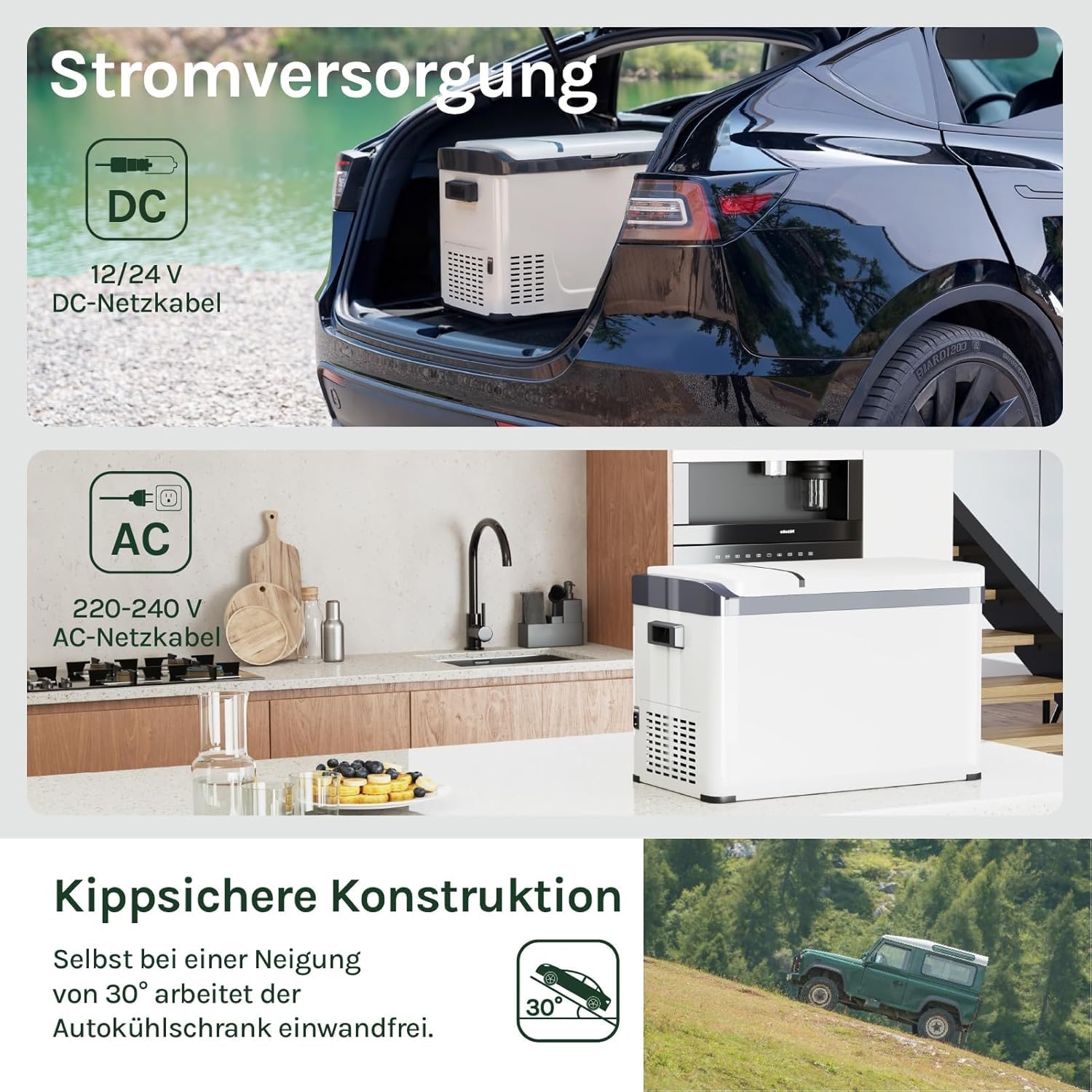 WOLTU 30L Kompressor Kühlbox Elektrisch 12v 230v, Dual Zone Auto Kühlbox, Mini Kühlschrank Gefrierbox für Lkw, Strand, Picknick, Summer Saver