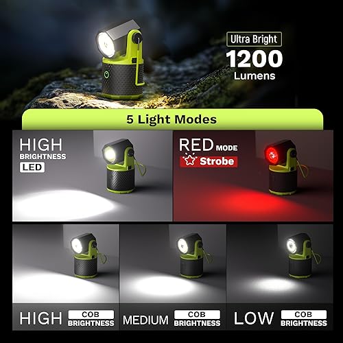 Miniatura 3 de CLAKAP Linterna LED para campamento, linterna recargable de 3000 lúmenes, linterna giratoria de 180, luz de campamento portátil con cargador de