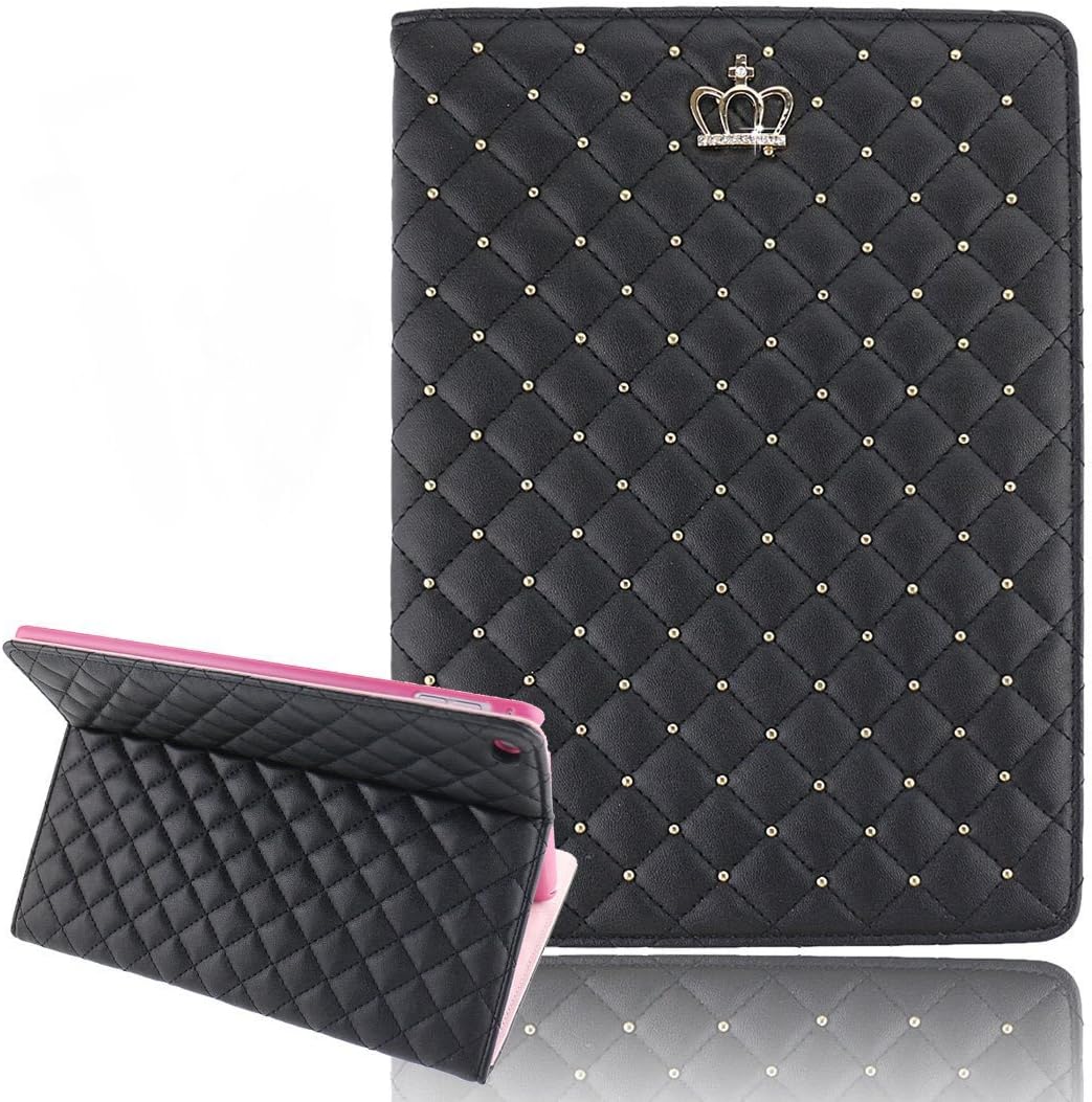Umiko(TM) Fashion Leather Crown Design Stand Smart Case Cover for Apple ipad Air 2 / iPad 6 Sleep/Wake up-Black