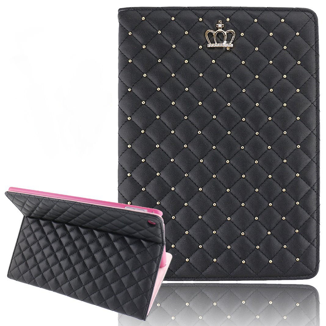 Umiko(TM) Fashion Leather Crown Design Stand Smart Case Cover for Apple ipad Air 2 / iPad 6 Sleep/Wake up-Black
