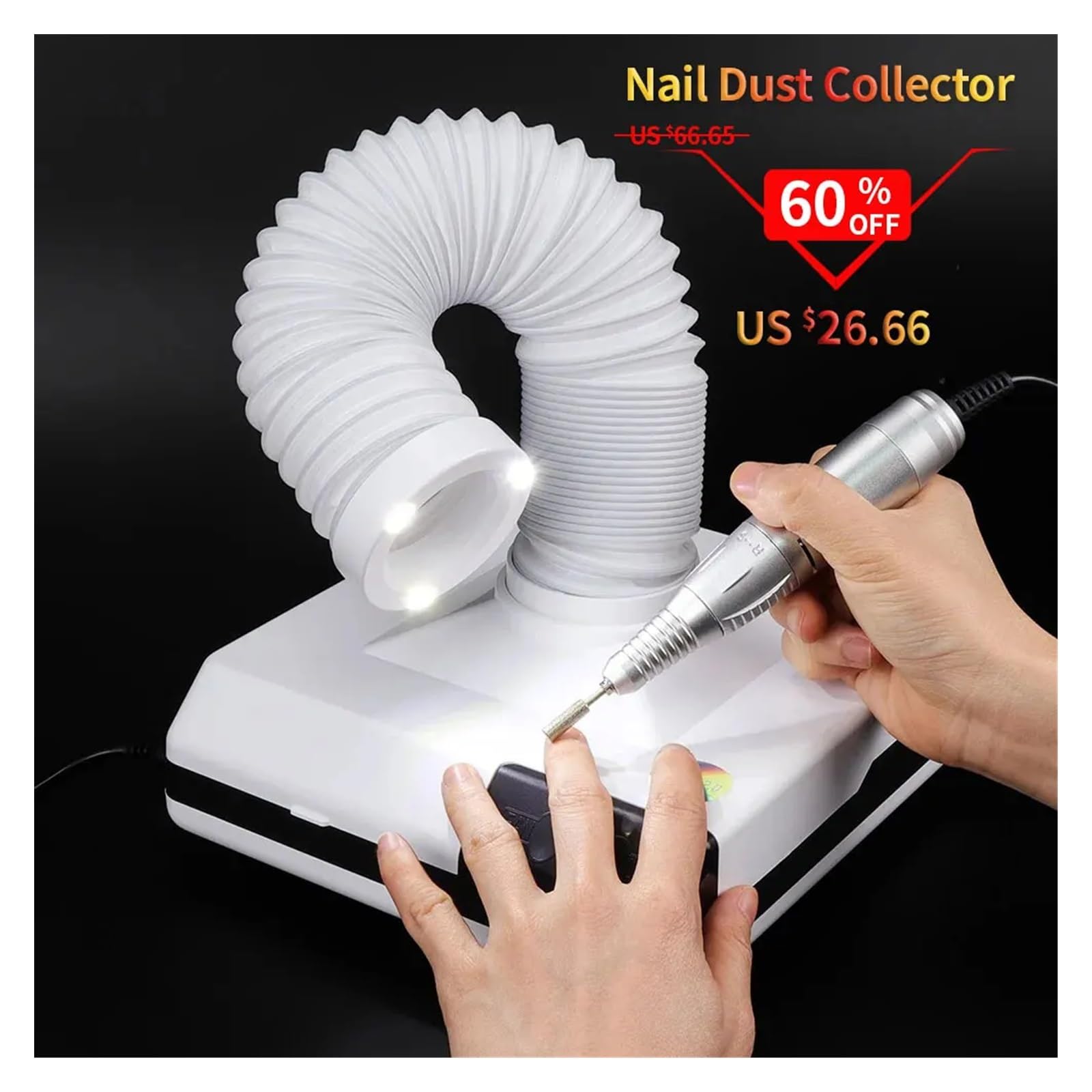 Nail Dust Collector, Aspirapolvere for manicure da 60 W con forte aspirazione for unghie, for aspiratore a gomito retrattile for salone di nail art