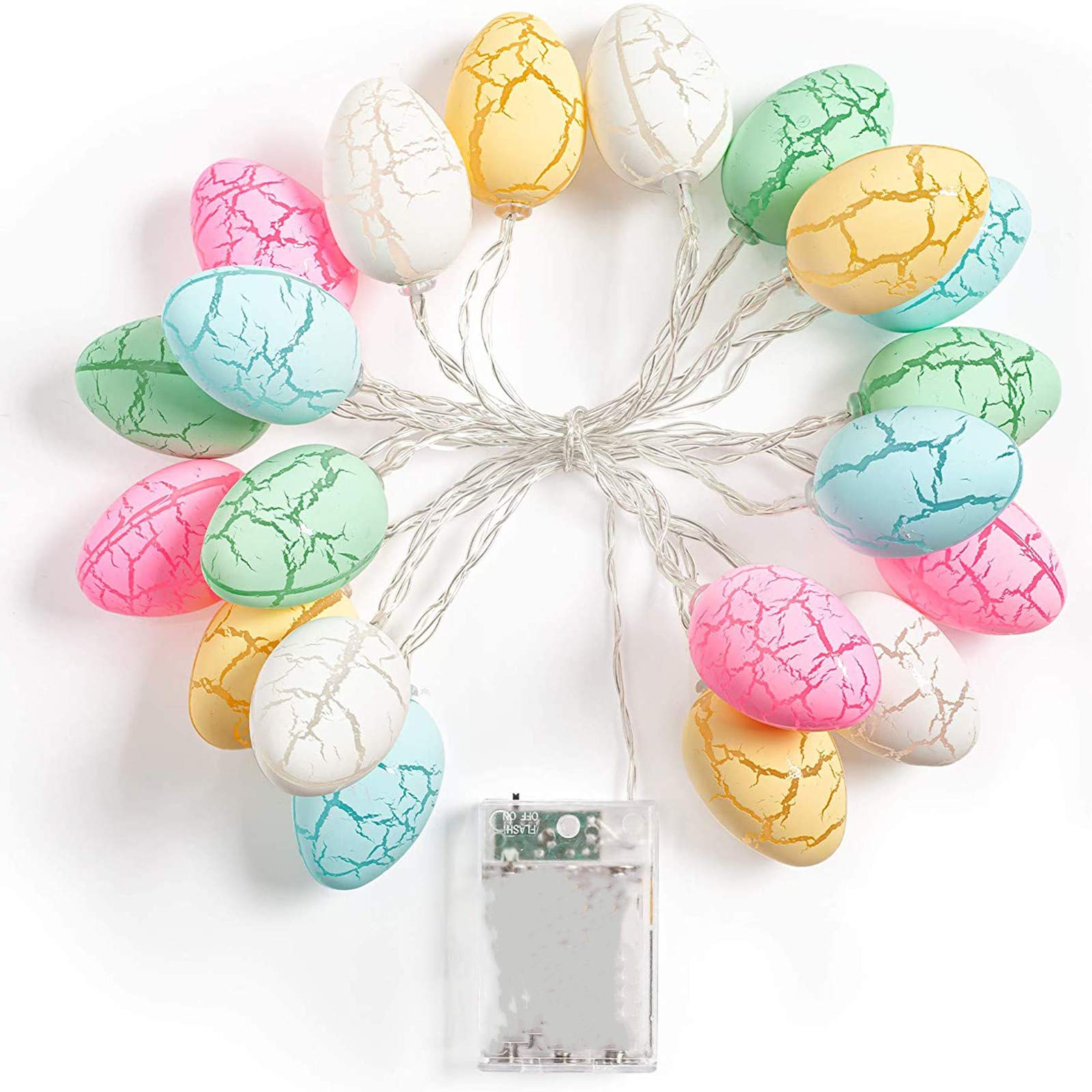 Carolilly 10/20 Easter Eggs Shaped LED String Lights Battery Operated Fairy Lights Home Decoration for Easter Indoor Outdoor Holiday (20 Eggs)