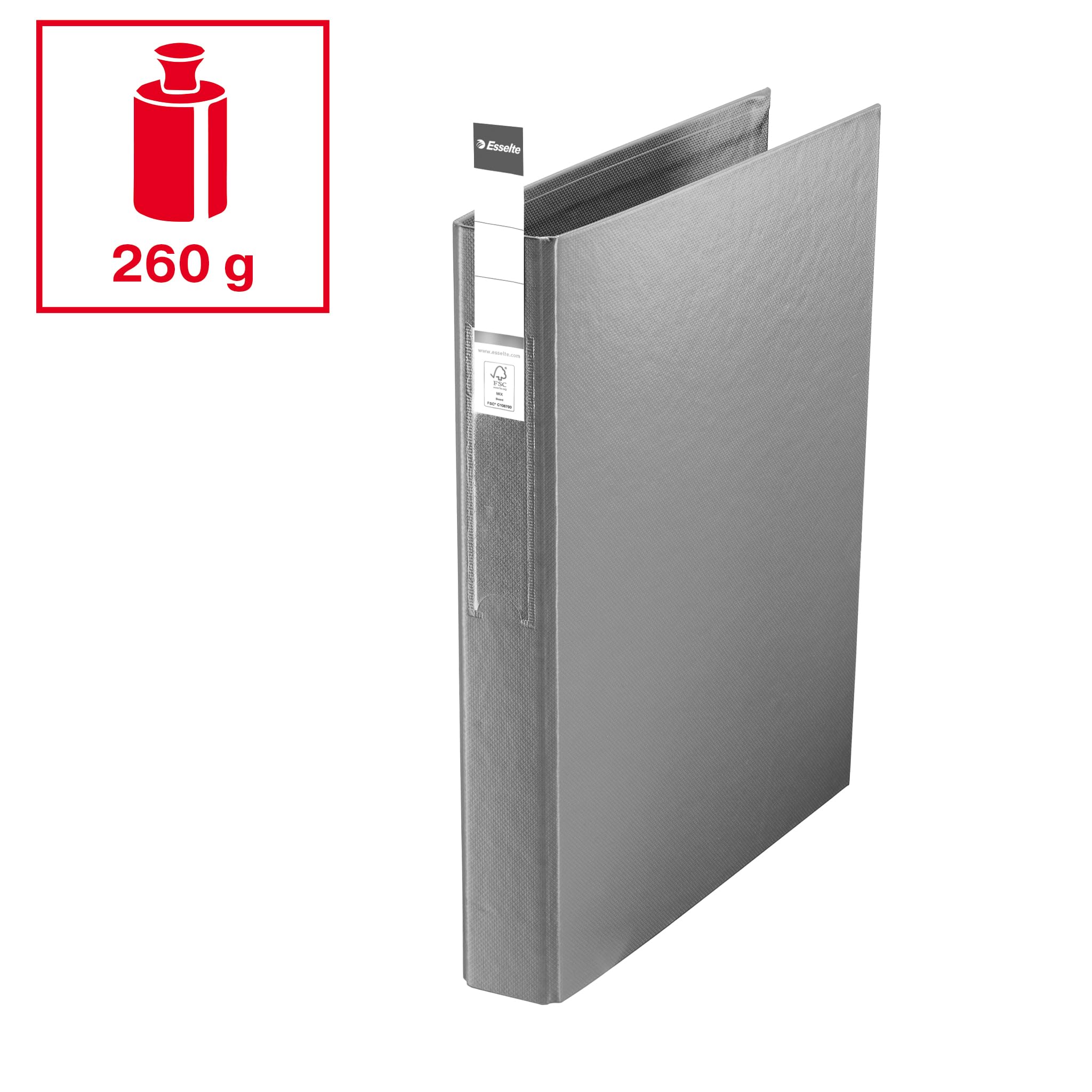 Esselte Confezione da 10 raccoglitori a 2 anelli, capacità 190 fogli, dorso 42 mm, formato A4, copertina rigida in plastica, per organizzare la scrivania di casa/ufficio, serie Vivida, nero, bianco,