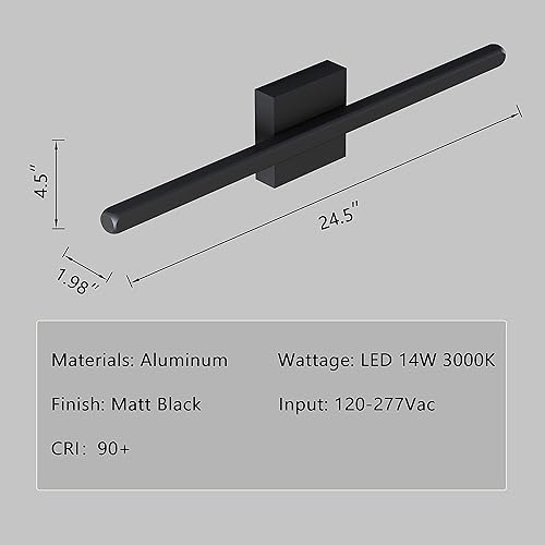 Miniatura 7 de Luces de tocador modernas de 24.5 pulgadas para baño, 14 W, regulables, luces LED de baño sobre el espejo, luz negra para baño, dormitorio, sala de