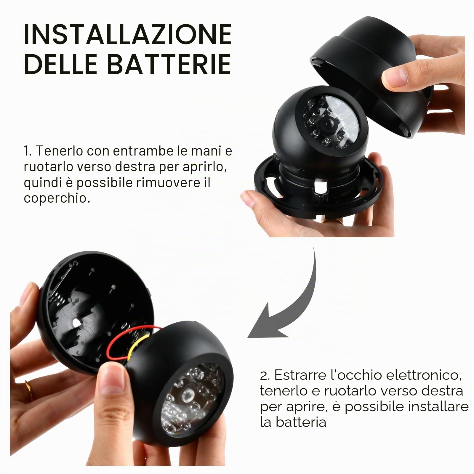 Telecamera Finta Esterno con Led 2PZ CCTV Fittizia Nero a Batteria