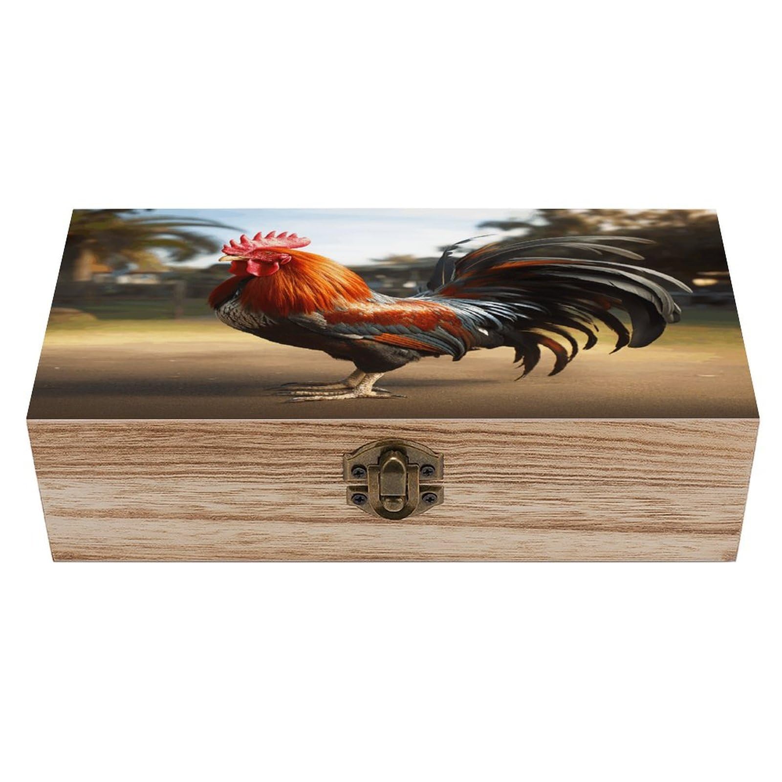 VstaDank Proud Rooster Wooden Storage Box Wooden Keepsake Box with Hinged Lid Exquisite Solid Wood Decorative Jewelry Case Memory Box for Jewelry Photos Letters Crafts Trinkets