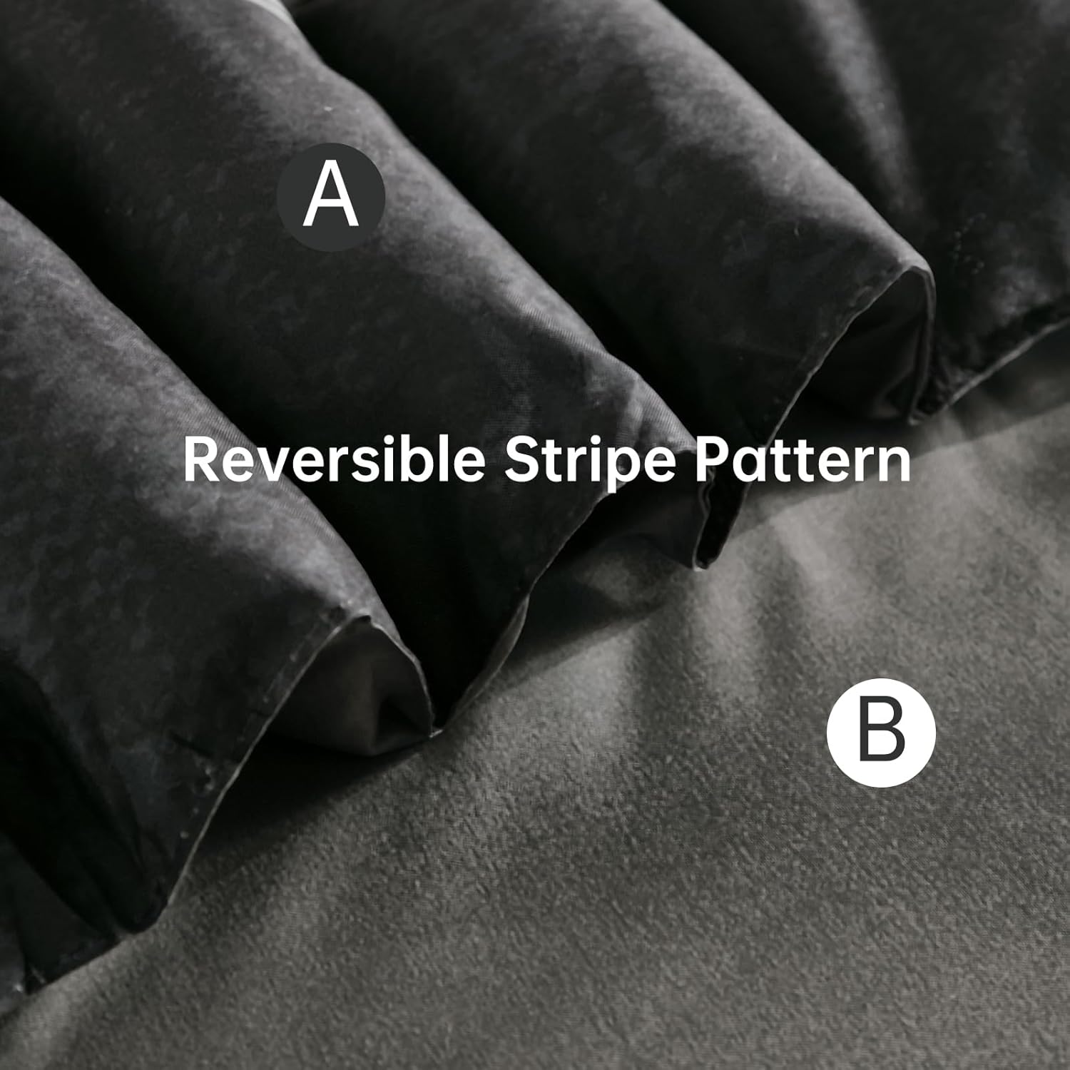 Xruibed Black Queen Comforter Set 7 Pieces, Black Grey Boho Striped Bed in a Bag Queen Size Soft Microfiber All Season Bedding Set with Comforter, Sheets, Pillowcases & Shams(90"×90")