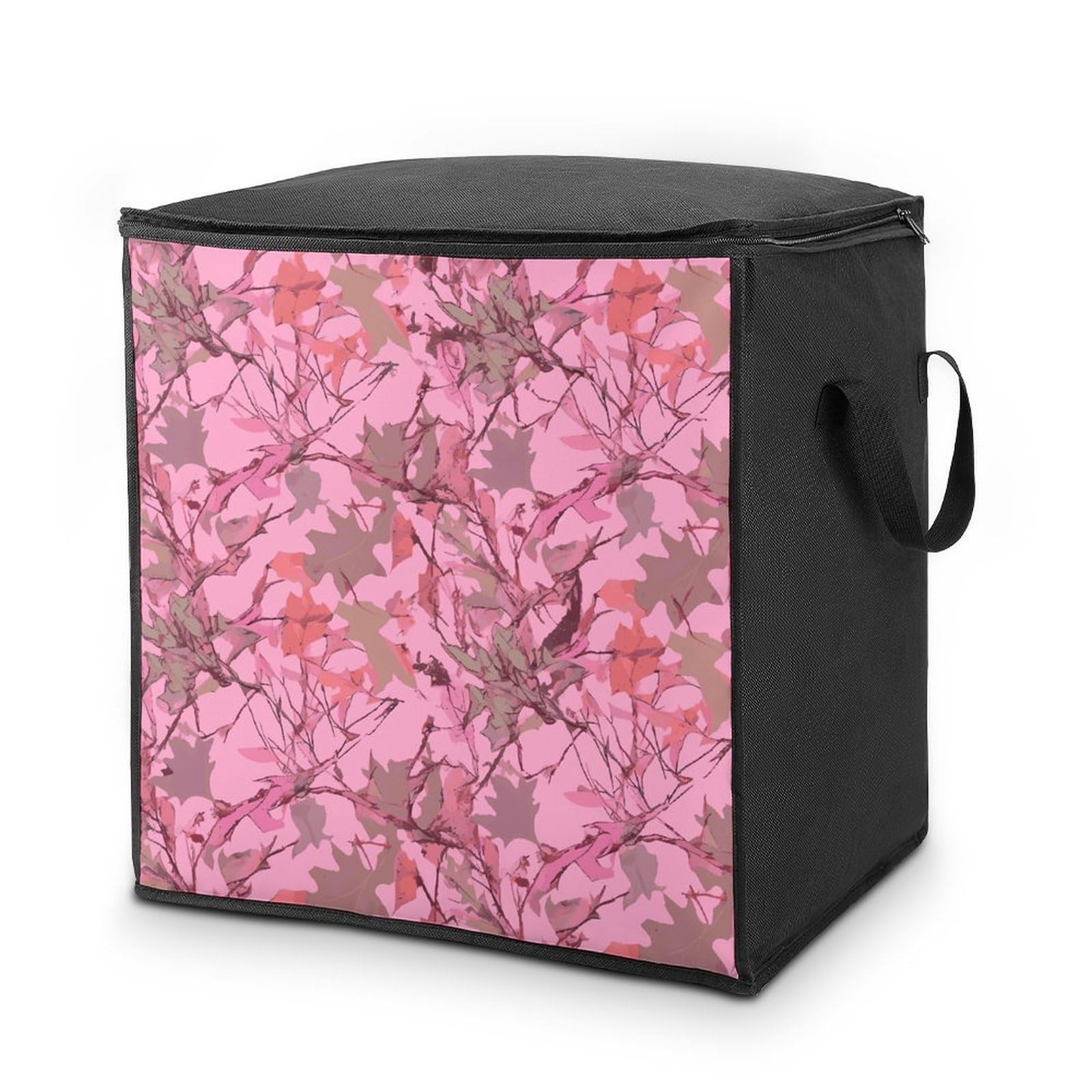 Pink Leaves Camo Storage Bag with Zippers And Handle Extra Large Bedding Comforter Storage Bag Foldable Blanket Storage Bags Fabric Moving Bags for Closet Organizer (70L)