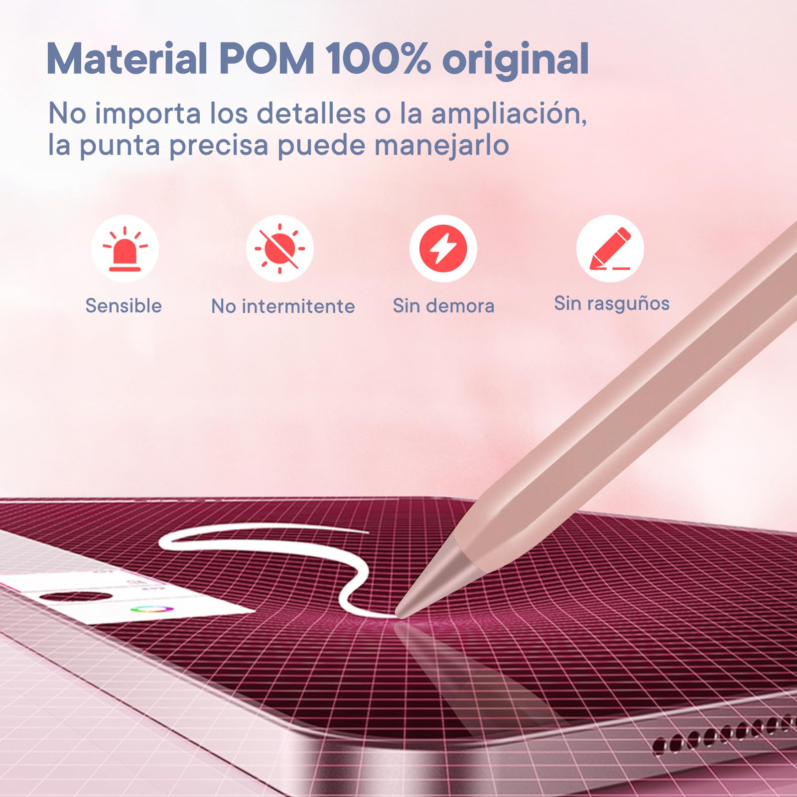 Lapiz iPad 2ª Generación, Hommie Pencil iPad Magnética con 1mm Punta Ultrafina, Rechazo Palm, Detección Inclinación, Lapiz para iPad Pro 11"/12,9", iPad 10/9/8 Gen,Air 3/4,Mini 5/6, Oro Rosa