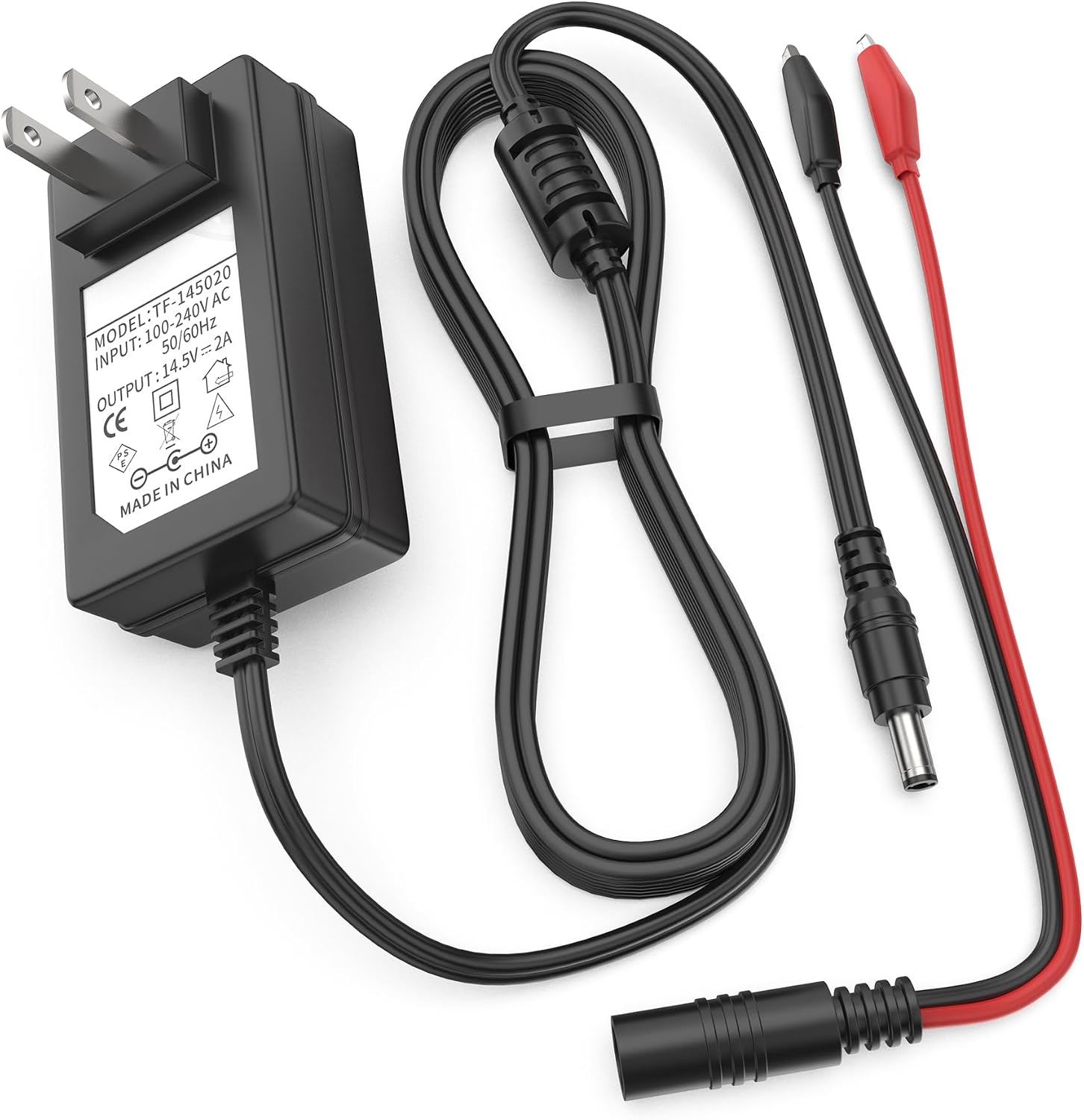 14.5 Volt 2A Battery Charger for 12V LiFePO4 Battery with Dual Alligator Clips Connector for Talentcell 12V Rechargeable Lithium Iron Phosphate Battery Pack Power Adapter