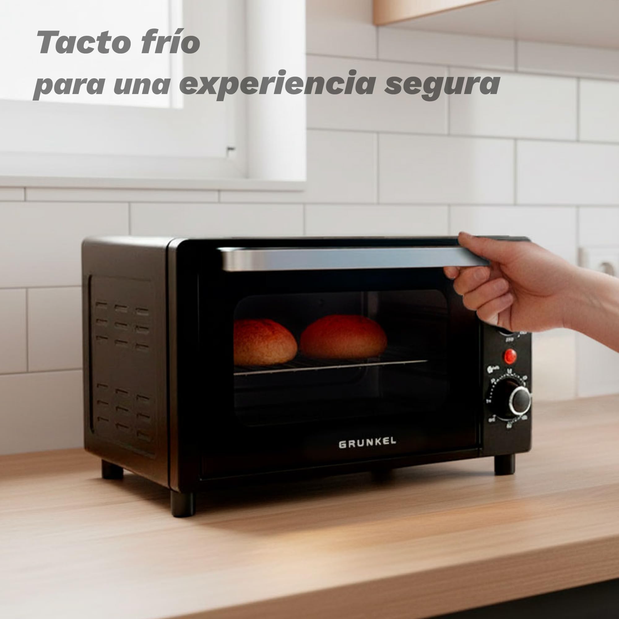 Grunkel Horno electrico de sobremesa tostador de 10 litros HR-10MINI con 3 funciones de calor y selector de temperatura hasta 230ºC. Temporizador hasta 60 min - 800W (Mini)