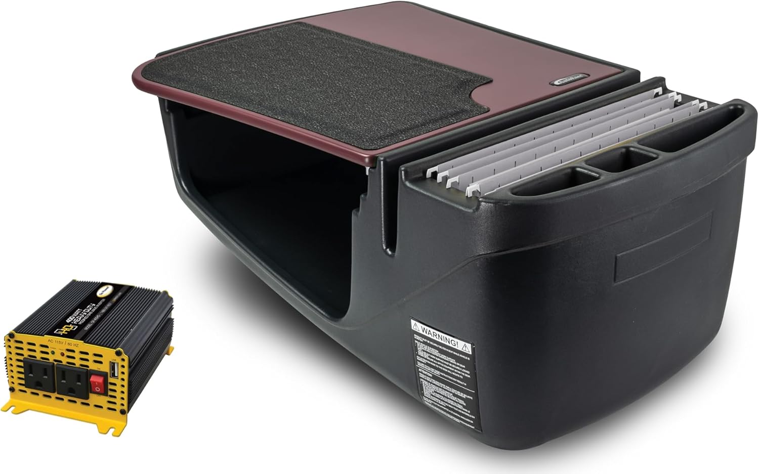AutoExec Efficiency GripMaster Car Desk for Your Vehicle Workstation and Mobile Office, Grape, with 400 watt Power Inverter