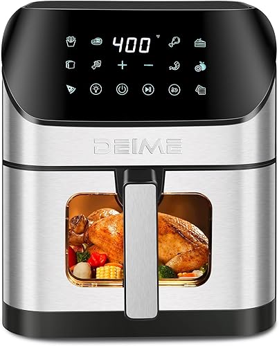 Freidora de aire de 6.2 cuartos de galón sin aceite, 1500 W, horno eléctrico saludable, gran capacidad con ventana de cocción visible, 10 presets en