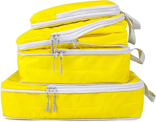 Vista 8 de COVAX Juego de 4 cubos de embalaje de compresión, organizadores de equipaje de viaje y cubos de almacenamiento (amarillo)