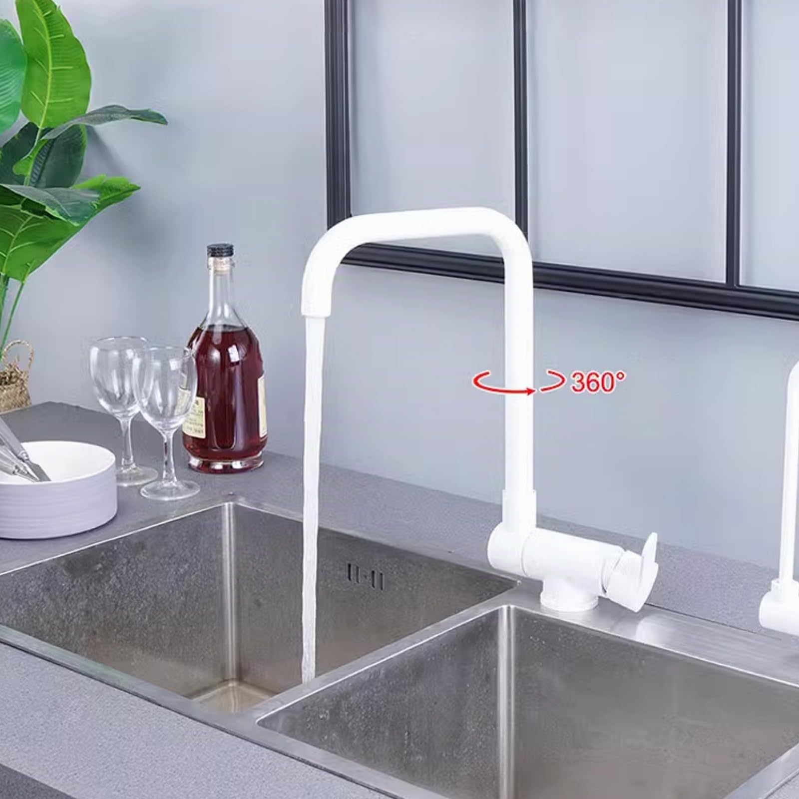 XJTNLB Grifo Cocina Abatible Blanco Grifos Cocina Fregadero Bajo Ventana Grifo Monomando de Cocina Plegable y Rotacion 360º-A