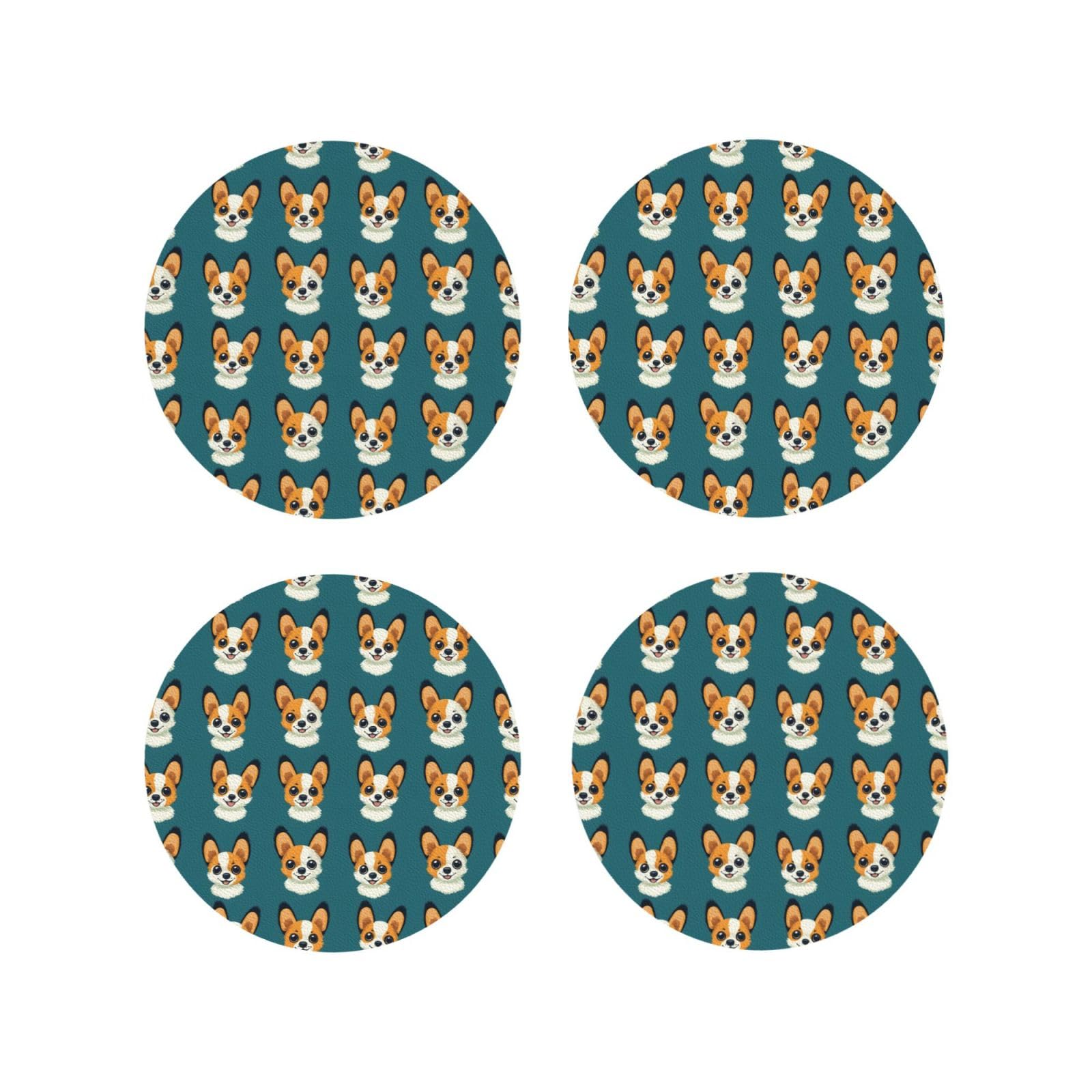 Smazdfxx Women's As Pic Leather Coasters Set Of 4 - Cute Doggy Cartoon Print Lightweight Drink Coasters For Desk