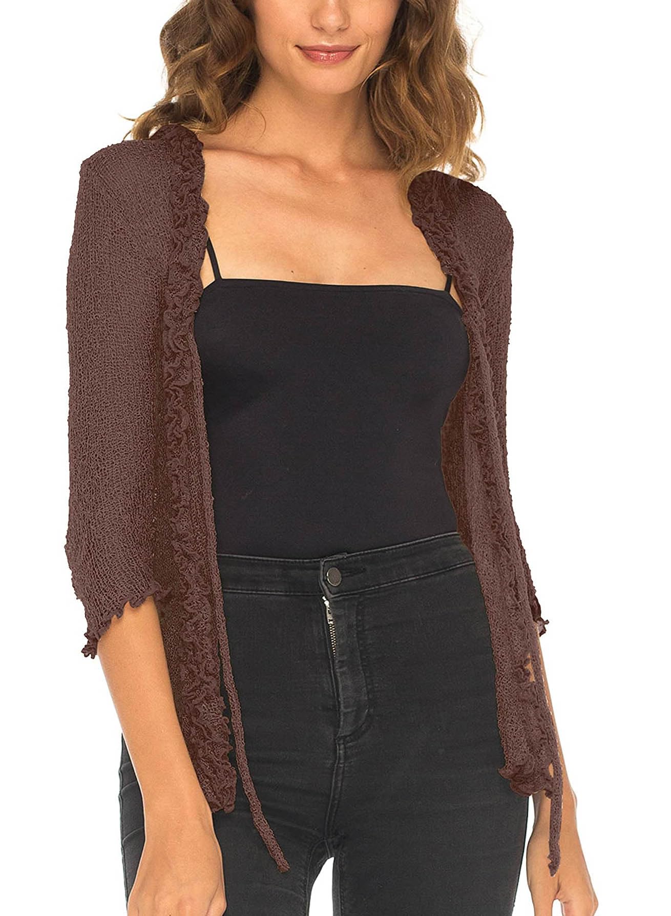 SHU-SHI - Bolero Transparente para Mujer - con Volante - Punto Ligero