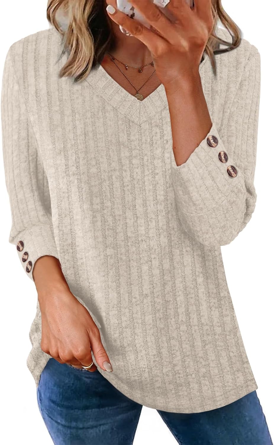 WIHOLL V Neck 3/4 Length Sleeve Womens Tops Casual Fall Shirts Lightweight Tunic Sweaters Fashion Clothes 2026 - Image 6