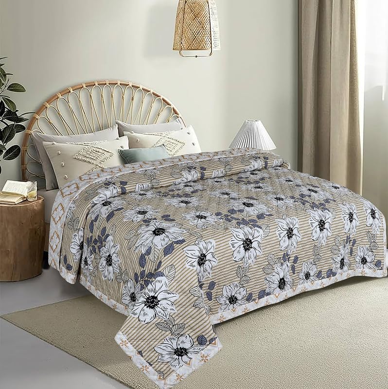 BSB HOME 2nd Gen 120 GSM Microfiber Reversible AC Comforter/Blanket for Winter/Quilt/Duvets for Double Bed (230 X 220 cm, White and Grey)
