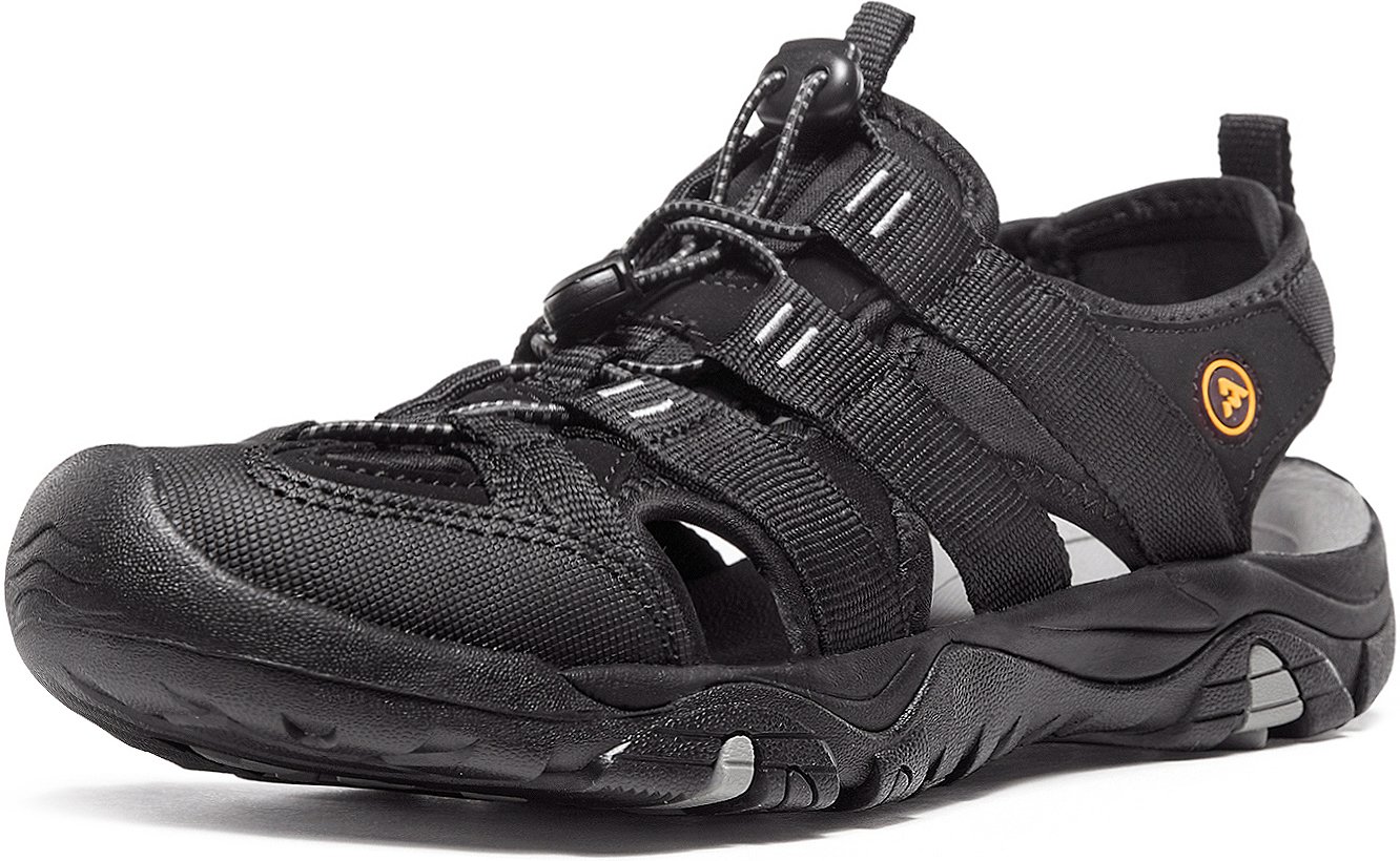 atika CLSX Men's Outdoor Hiking Sandals, Closed Toe Athletic Sport Sandals, Lightweight Trail Walking Sandals, Summer Water Shoes, Orbital All Terrain Jet Black, 7