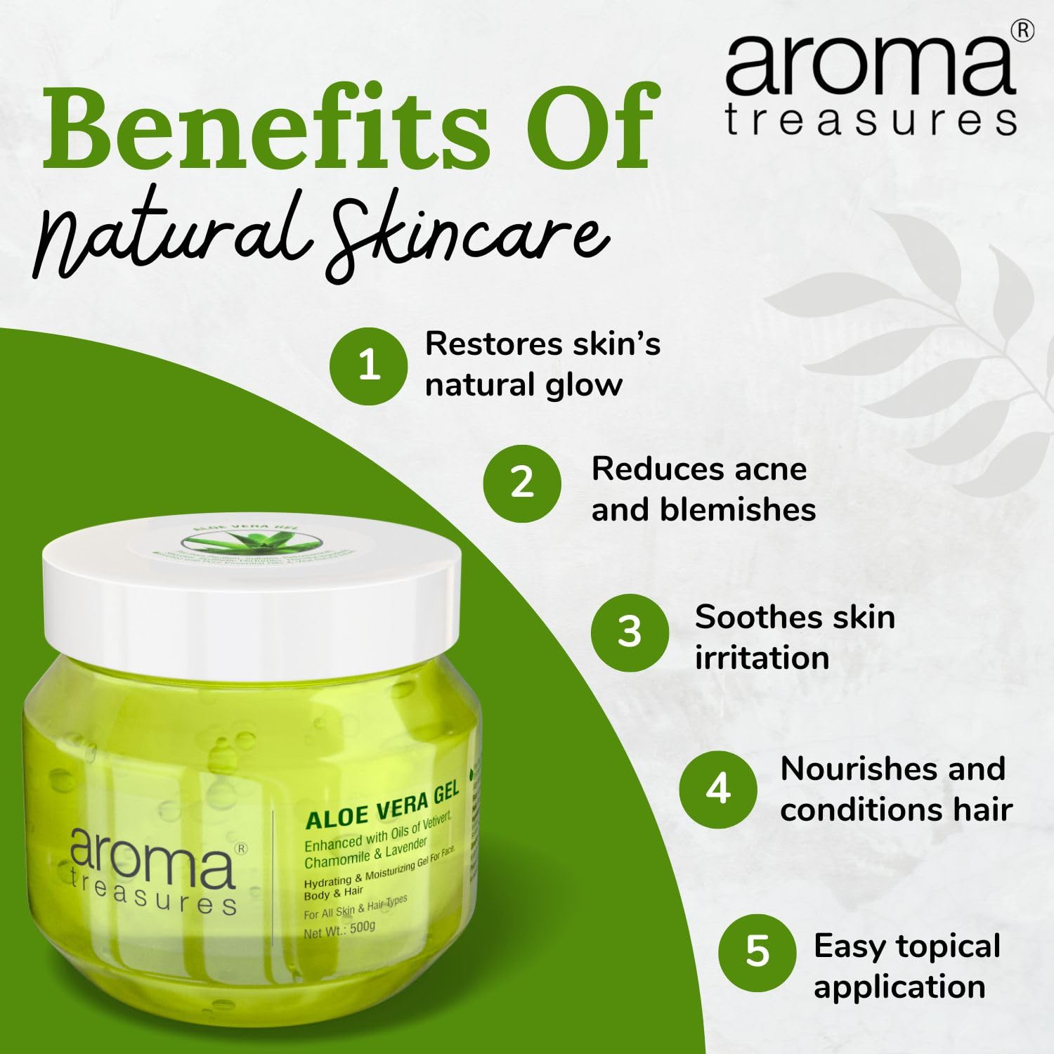 Aroma Treasures Aloe Vera Gel for Face, Body & Hair | Moisturizing & Hydrating Aloevera Gel | 98% Ingredients of Natural Origin | Pure Aloe Vera Gel for Skin, Hair & Pimples | 500g 1