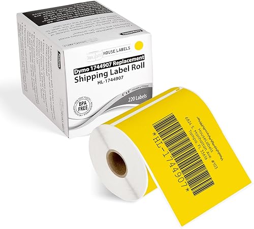 HOUSELABELS DYMO 1744907 - Etiquetas de envío compatibles con DYMO LW 4XL, color amarillo (4 x 6 pulgadas), adhesivo permanente fuerte, compatibles