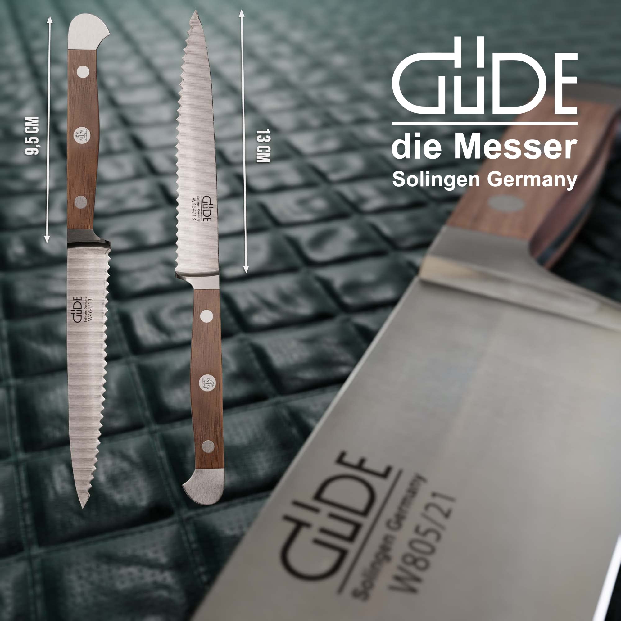 Güde Solingen - Cuchillo para tomate con sierra forjado, 13 cm, madera de nogal, ALPHA-WALNUT - doble virola, Hecho a mano en Alemania