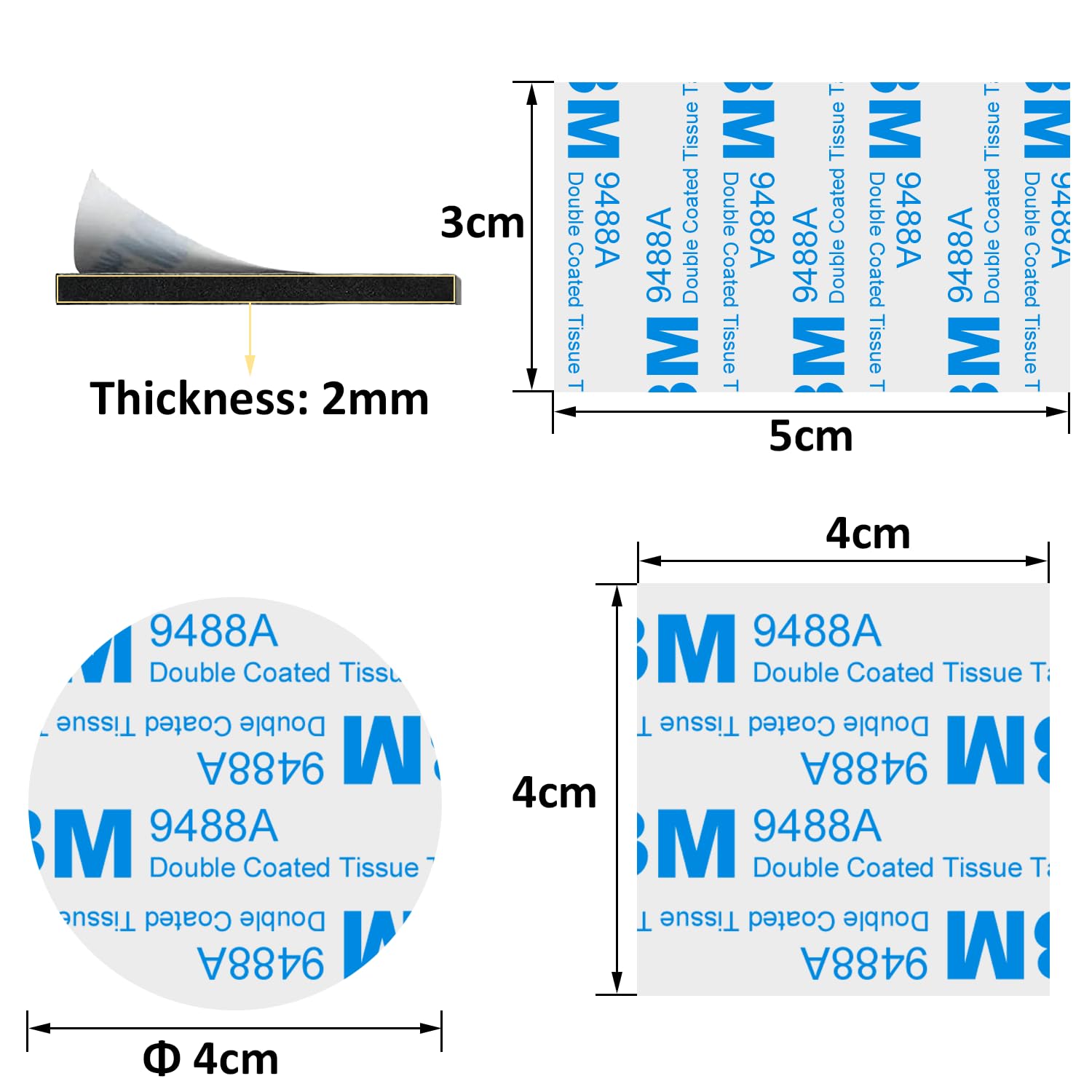 Rusoz Doppelseitige Klebepads Extra Stark - 60 Stück Schwarz PE Schaum